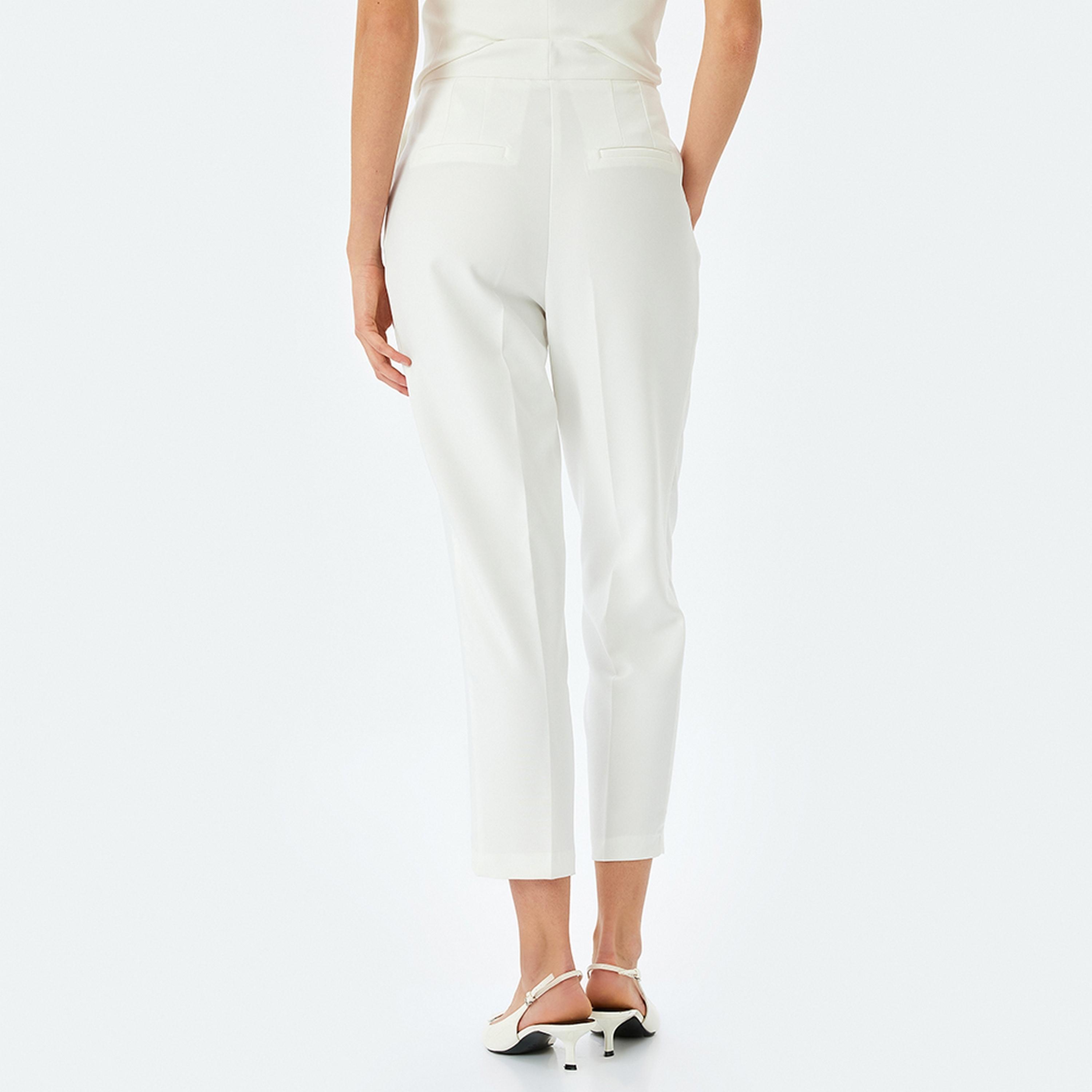 بنطلون نسائي بخصر عالٍ مع زر وسحاب للإغلاق باللون الأبيض من كوتون.-women-clothing-bottoms-trousers-image-3