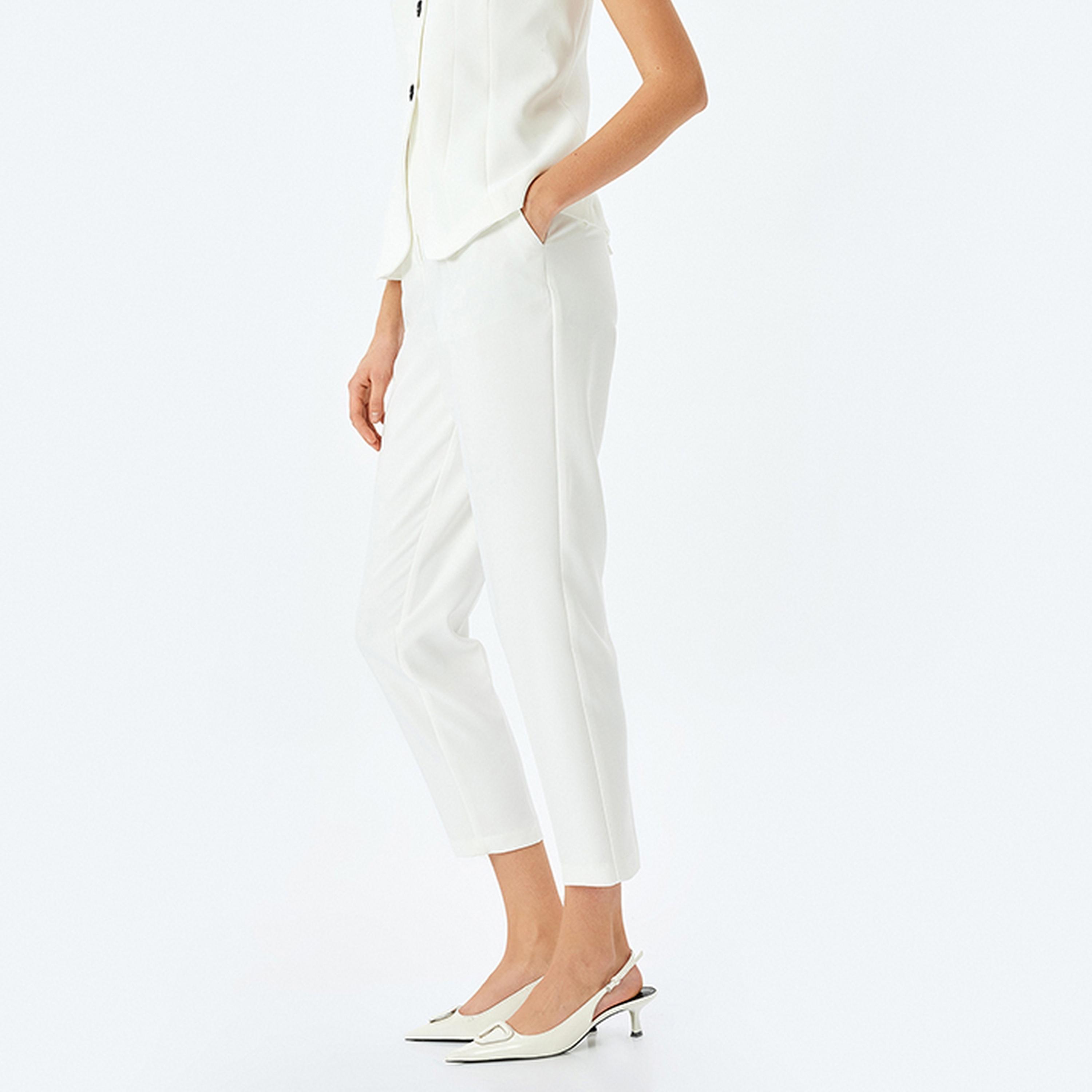 بنطلون نسائي بخصر عالٍ مع زر وسحاب للإغلاق باللون الأبيض من كوتون.-women-clothing-bottoms-trousers-image-4