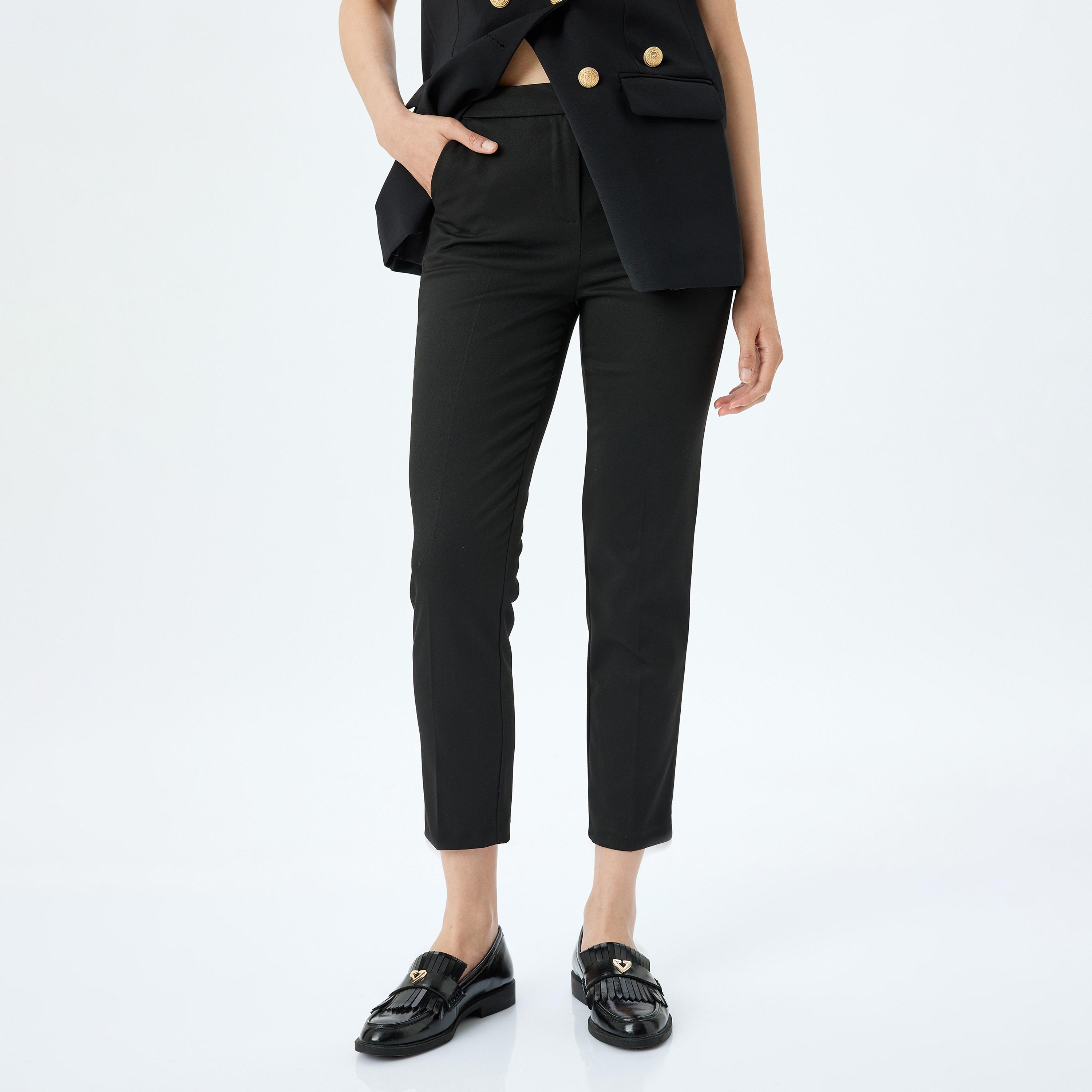 Koton Black Plain Hook Closure Women's Trousers-women-clothing-bottoms-trousers-image-1