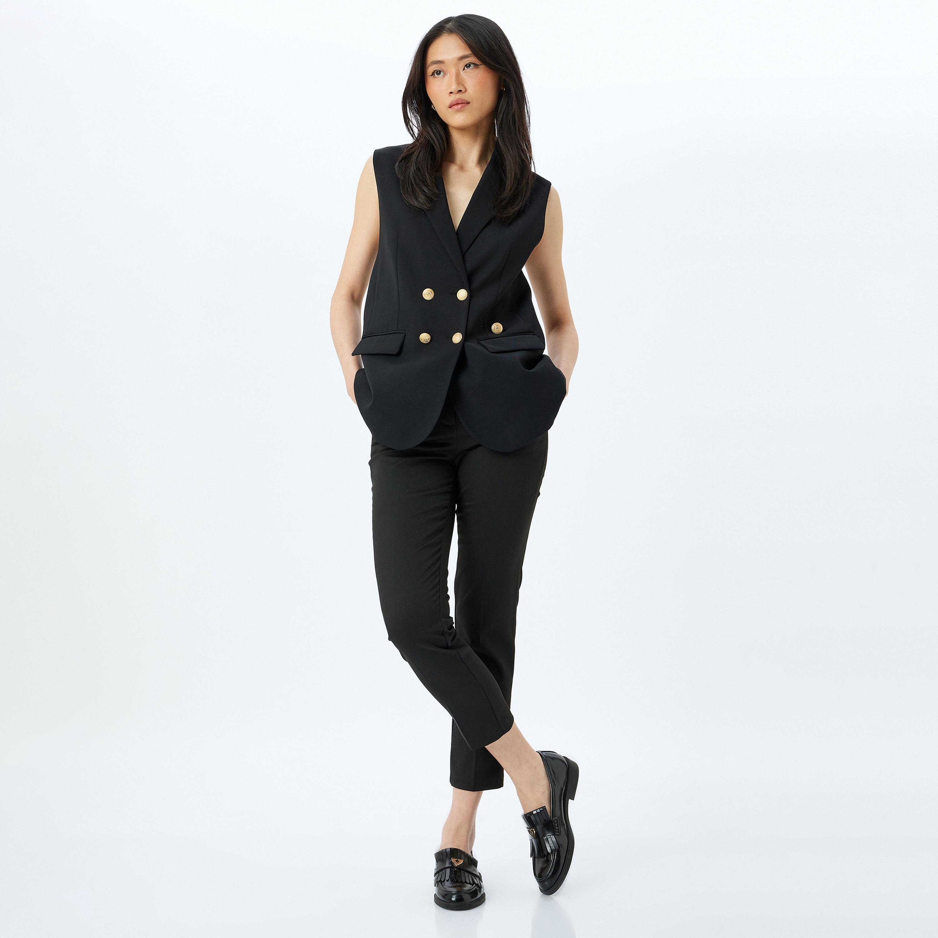 Koton Black Plain Hook Closure Women's Trousers-women-clothing-bottoms-trousers-image-2