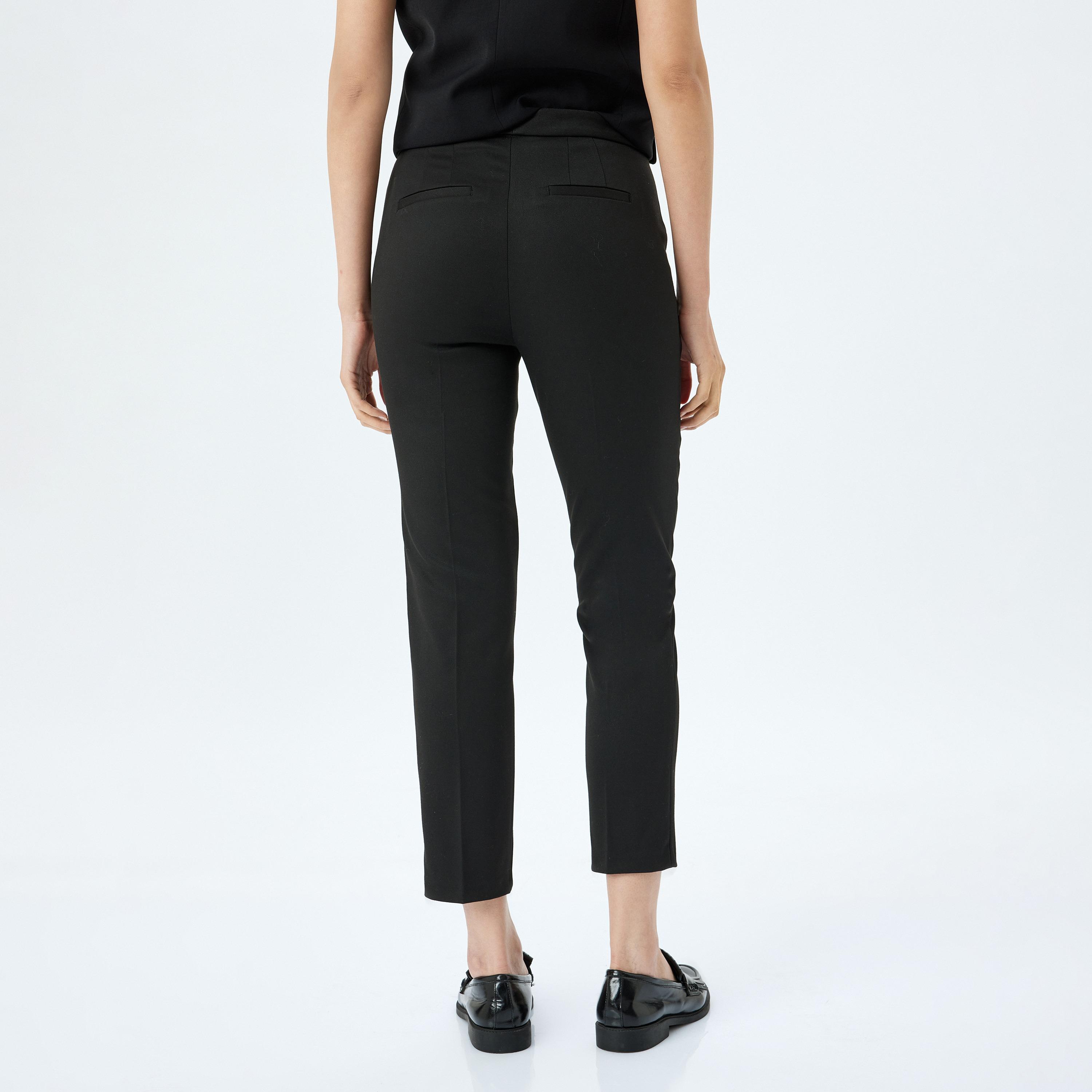 Koton Black Plain Hook Closure Women's Trousers-women-clothing-bottoms-trousers-image-3