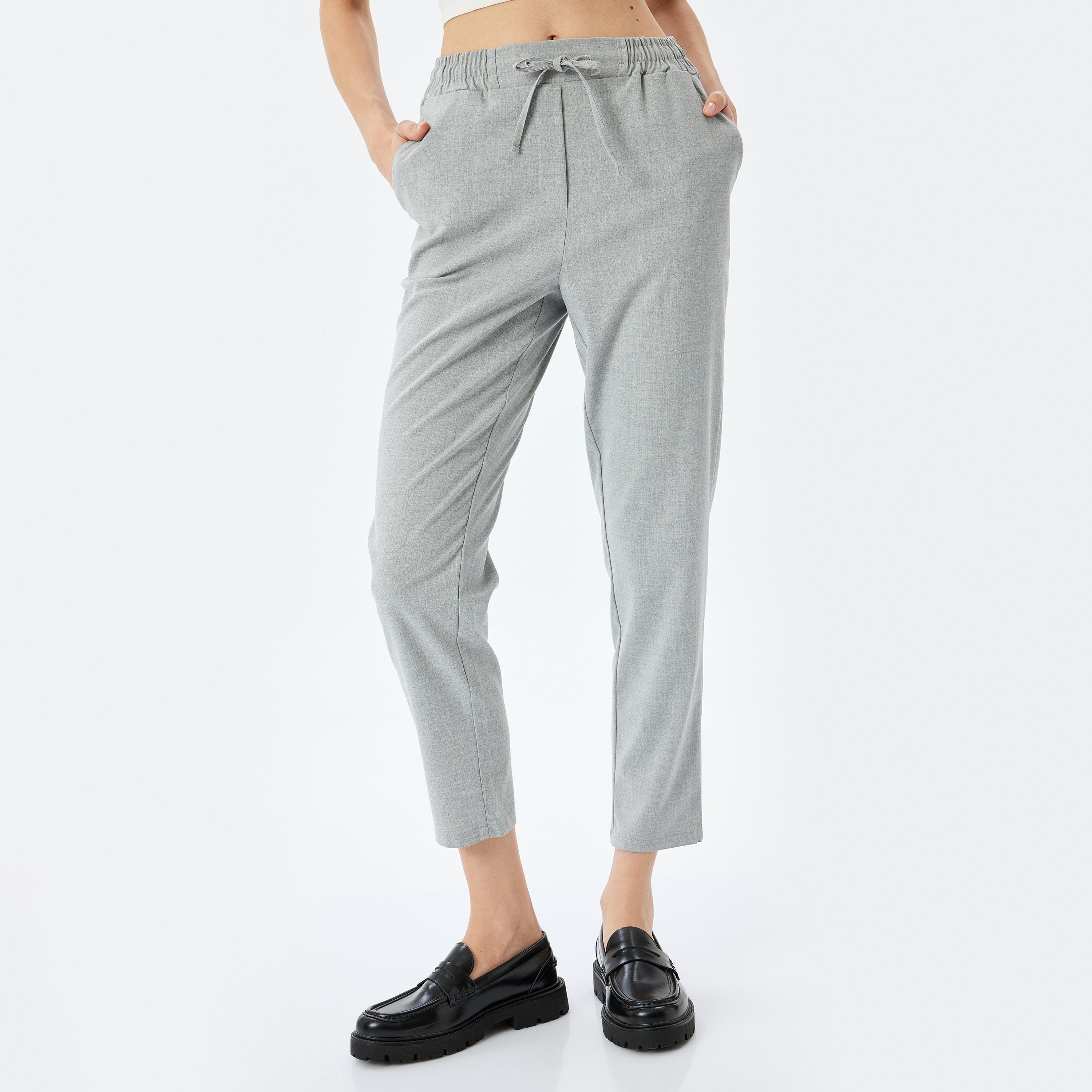 Koton Grey Plain Drawstring Women's Trousers-women-clothing-bottoms-trousers-image-1