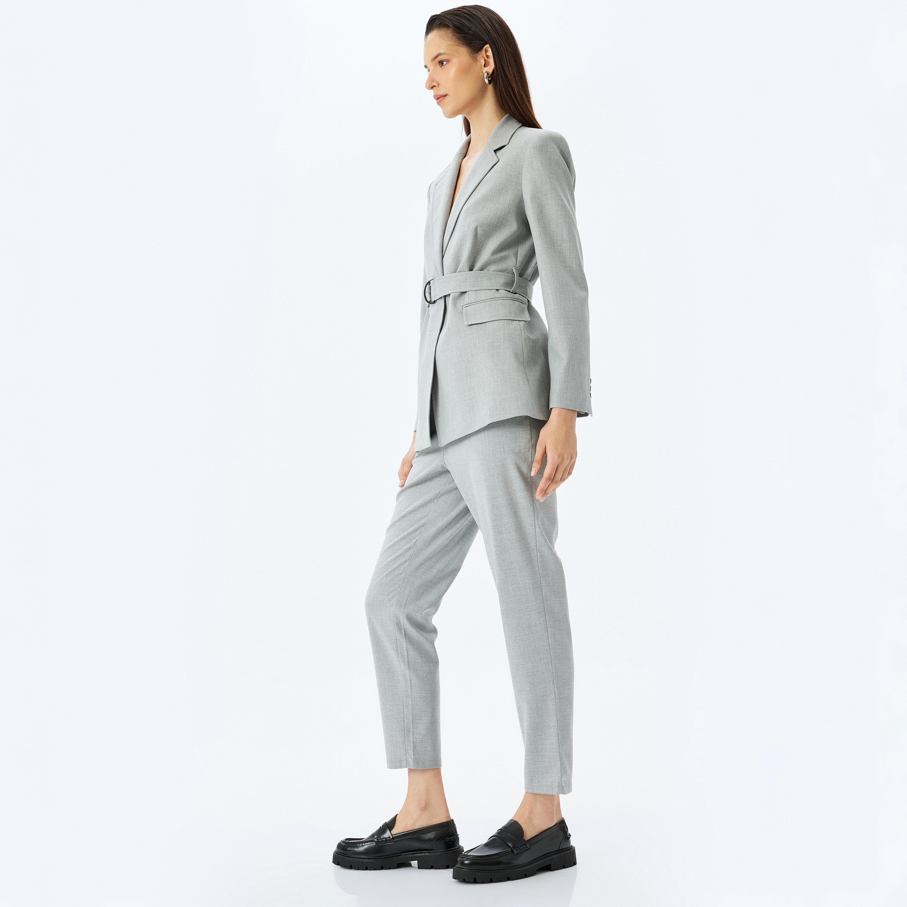 Koton Grey Plain Drawstring Women's Trousers-women-clothing-bottoms-trousers-image-2