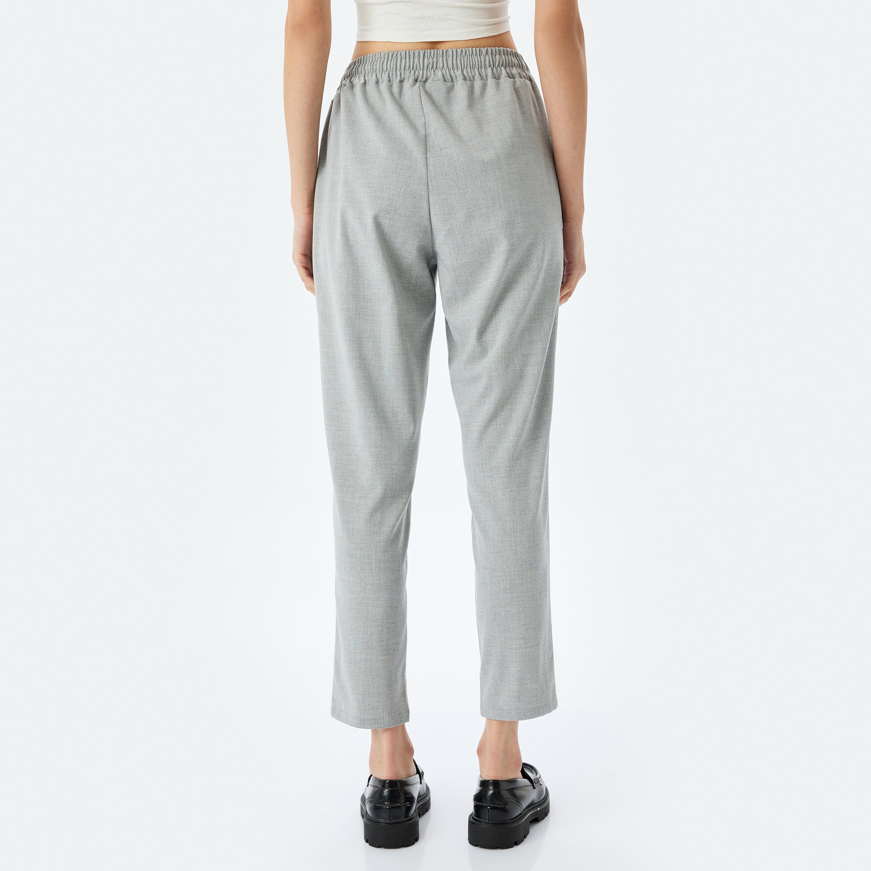 Koton Grey Plain Drawstring Women's Trousers-women-clothing-bottoms-trousers-image-3