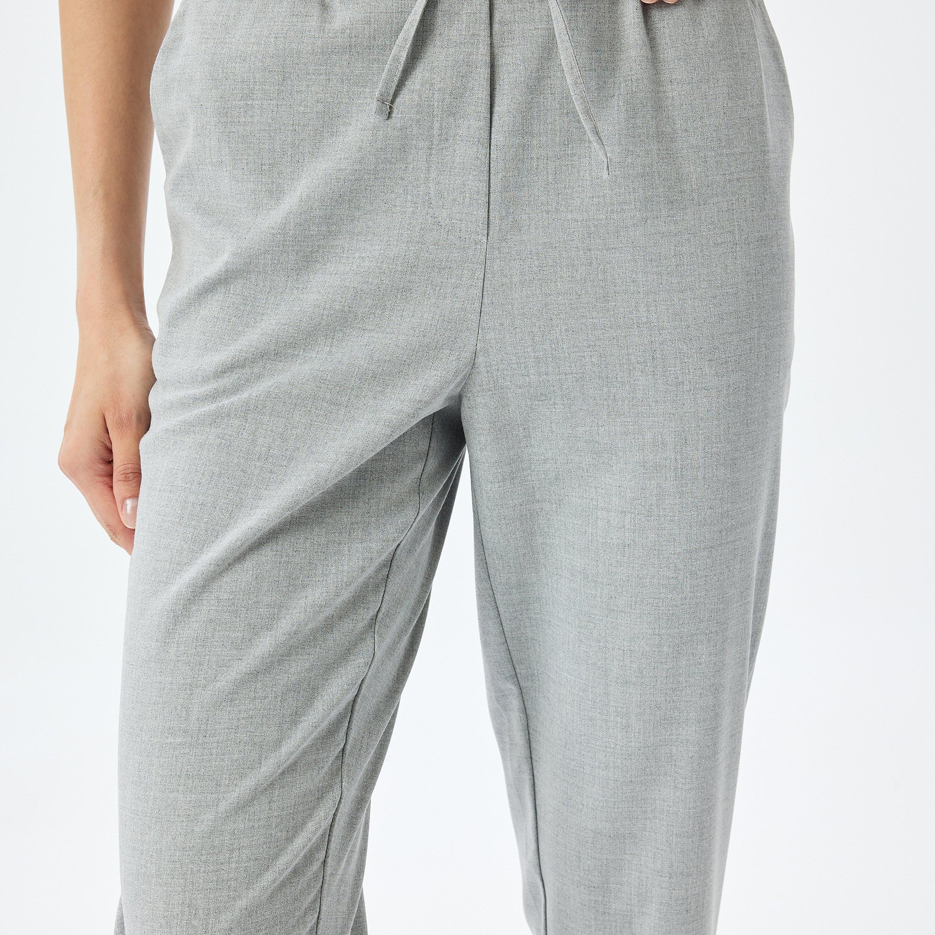 Koton Grey Plain Drawstring Women's Trousers-women-clothing-bottoms-trousers-image-4