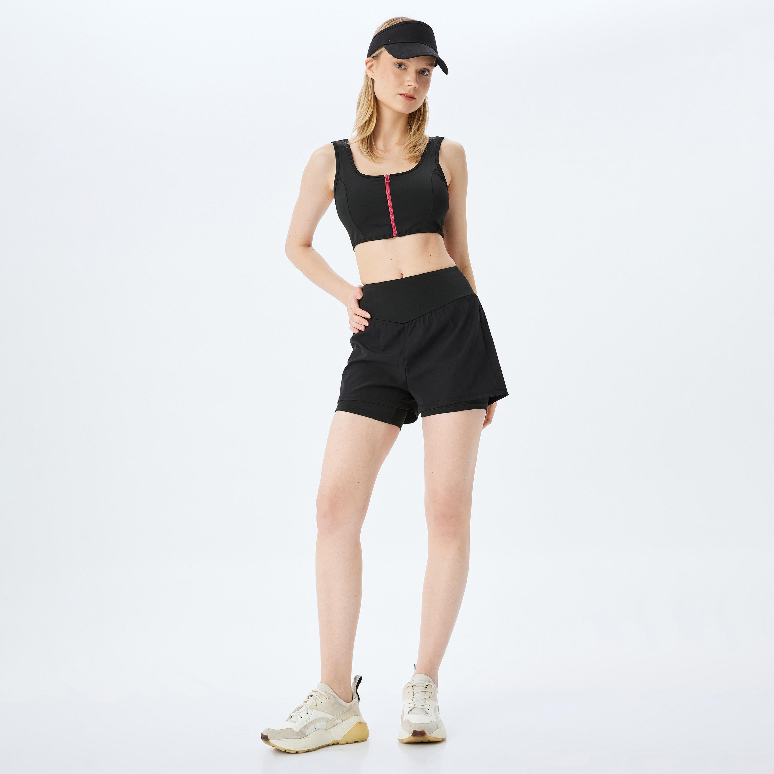 Koton Black Plain Elasticated Women's Shorts-women-clothing-sportswearandactivewear-activewearshorts-image-2