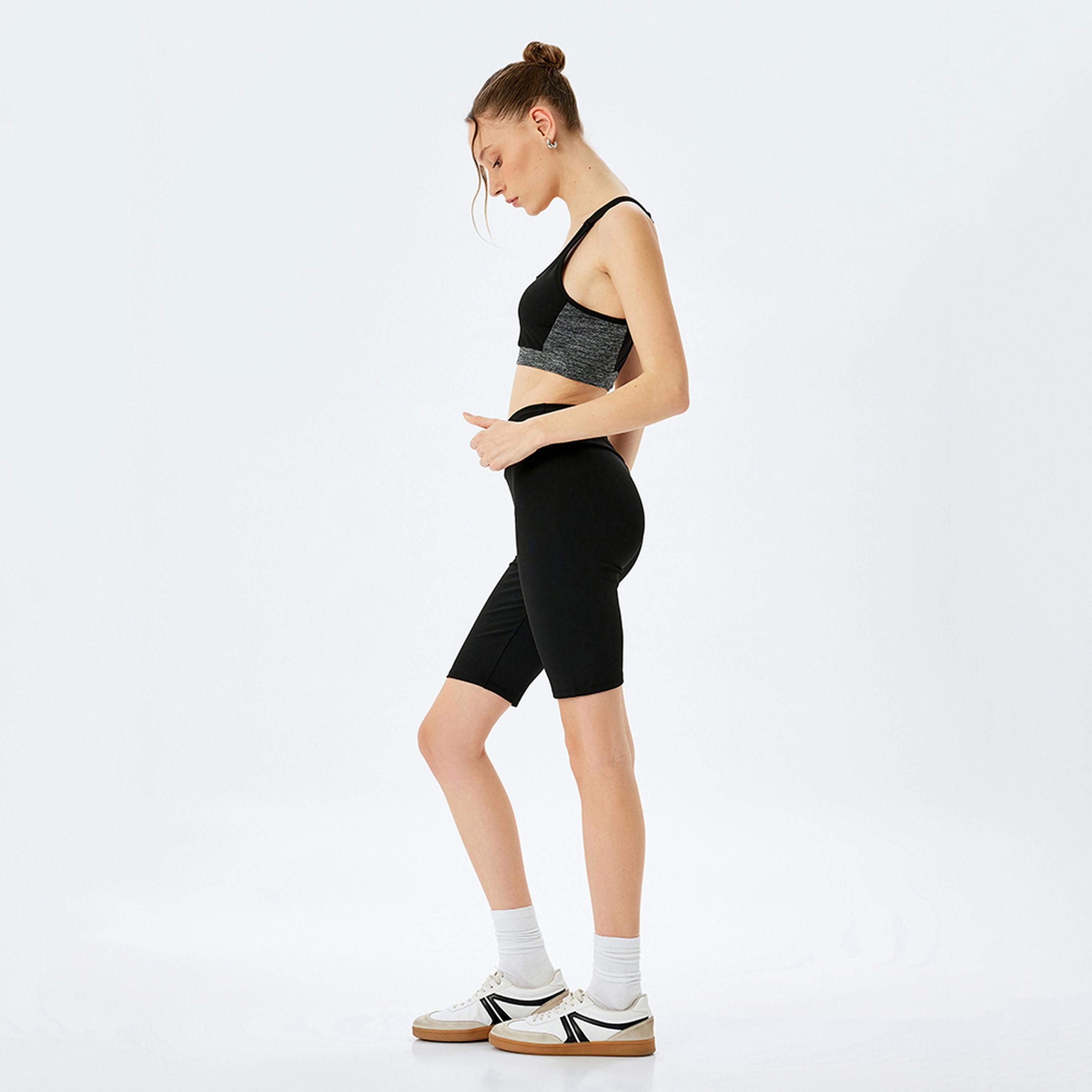 KOTON Black Women's High-Rise Shorts-women-clothing-sportswearandactivewear-activewearshorts-image-4