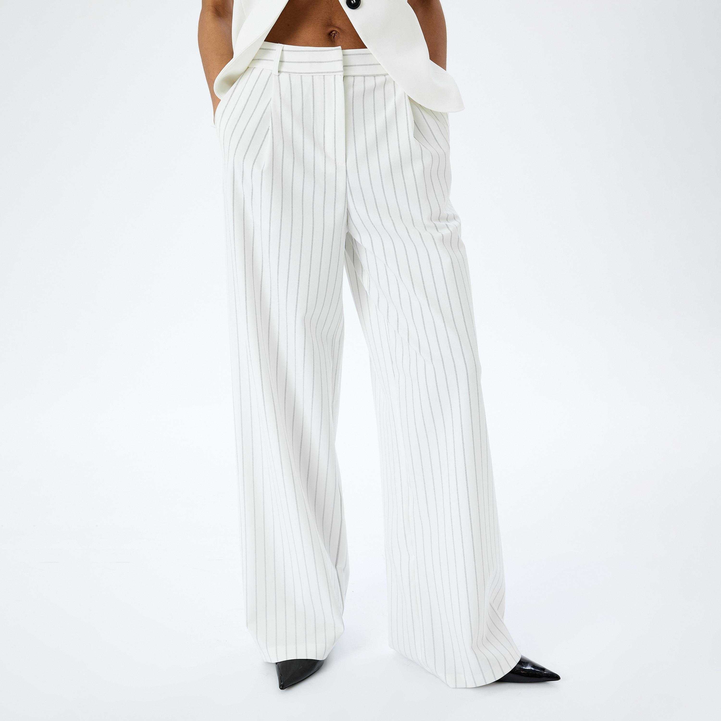 Koton Black Striped Hook Closure Women's Trousers-women-clothing-bottoms-trousers-image-1