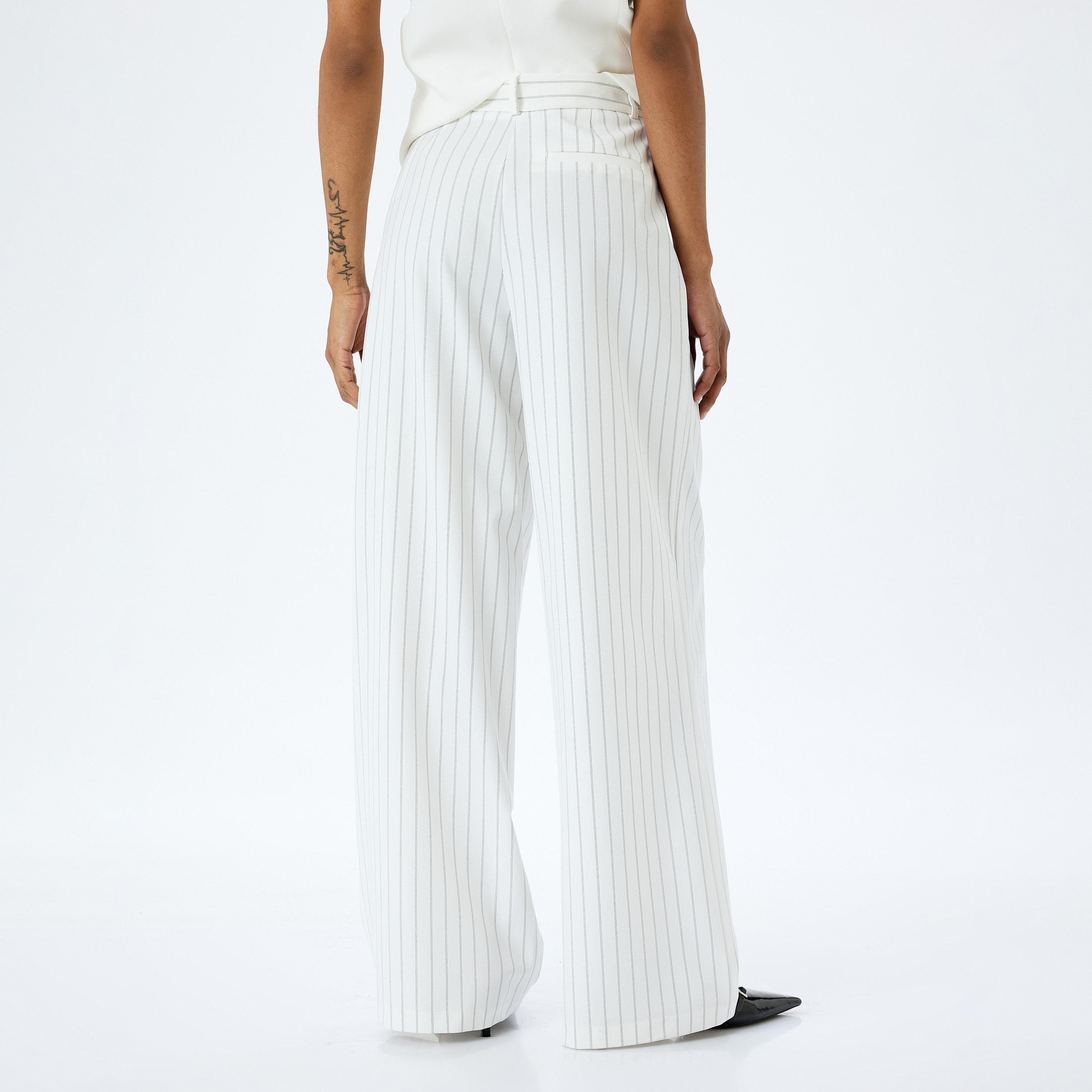 Koton Black Striped Hook Closure Women's Trousers-women-clothing-bottoms-trousers-image-3