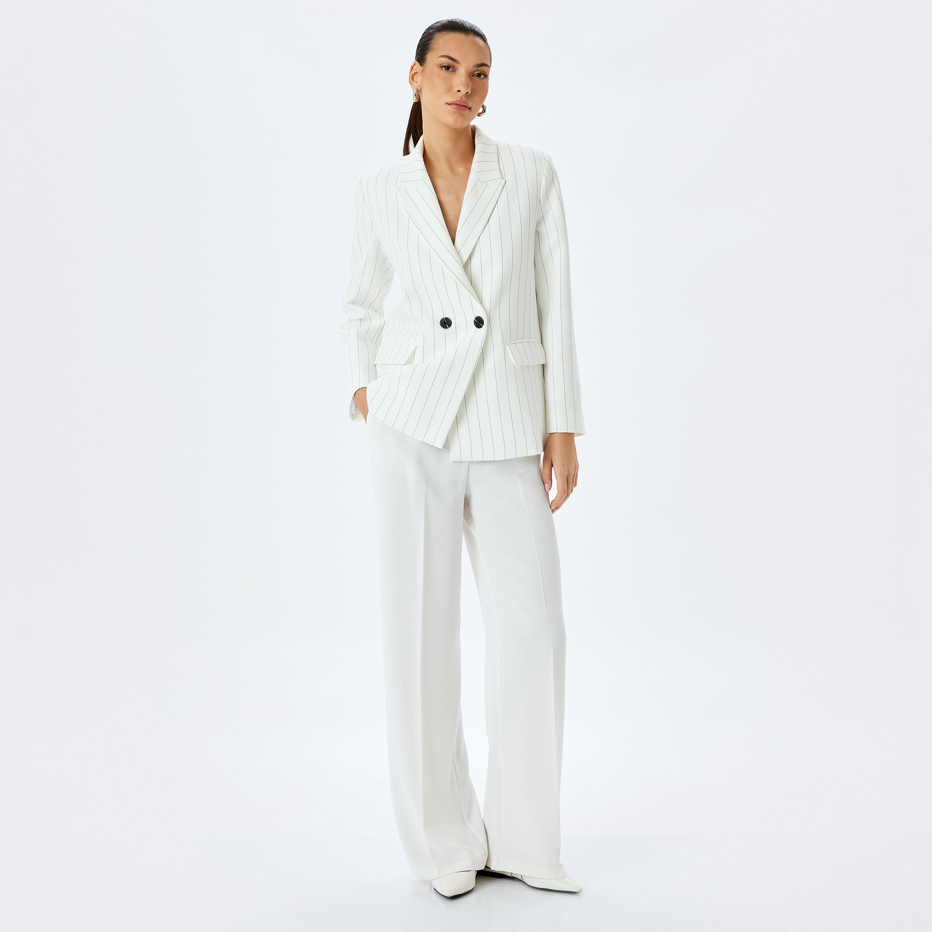 Koton White Plain Hook Closure Women's Trousers-women-clothing-bottoms-trousers-image-2