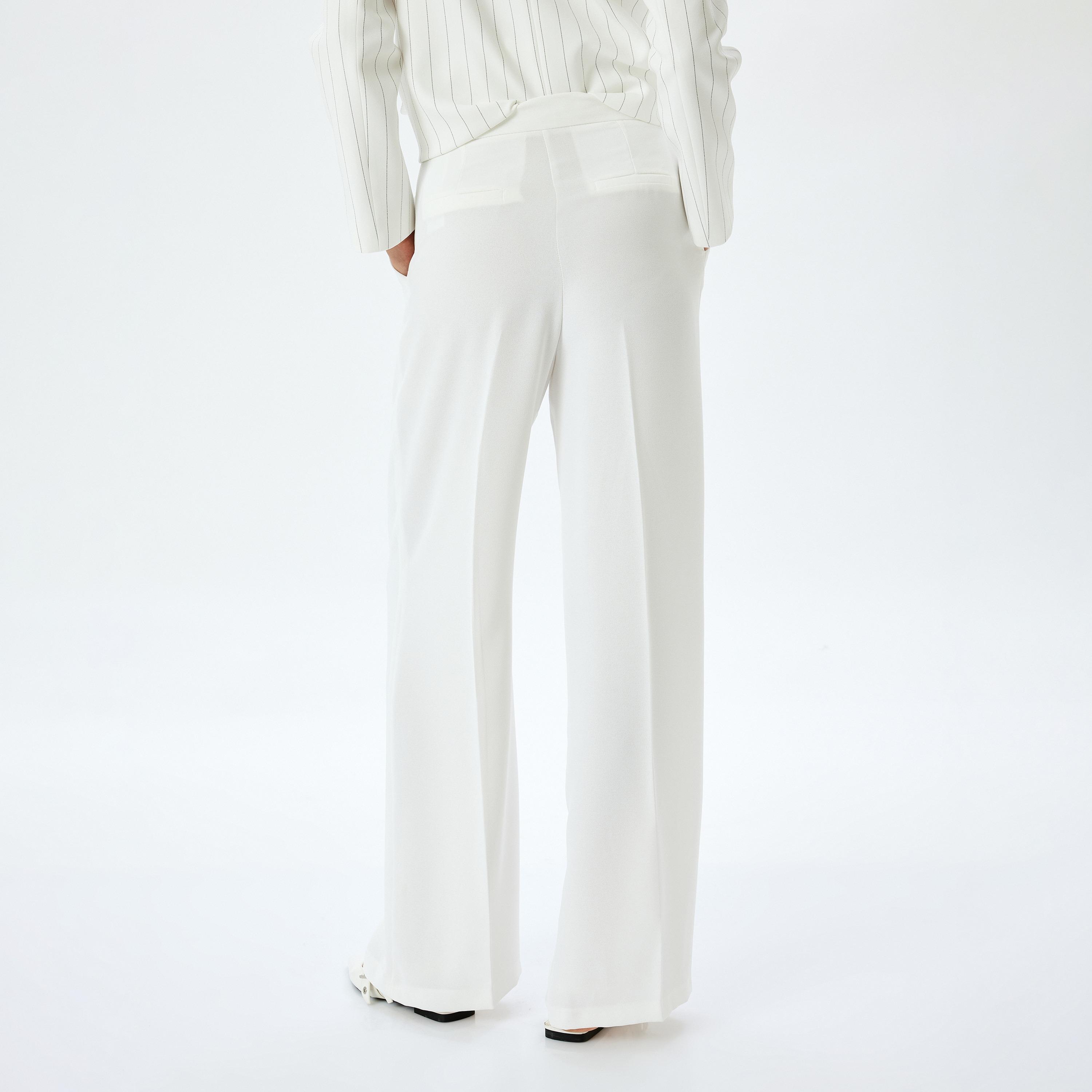 Koton White Plain Hook Closure Women's Trousers-women-clothing-bottoms-trousers-image-3