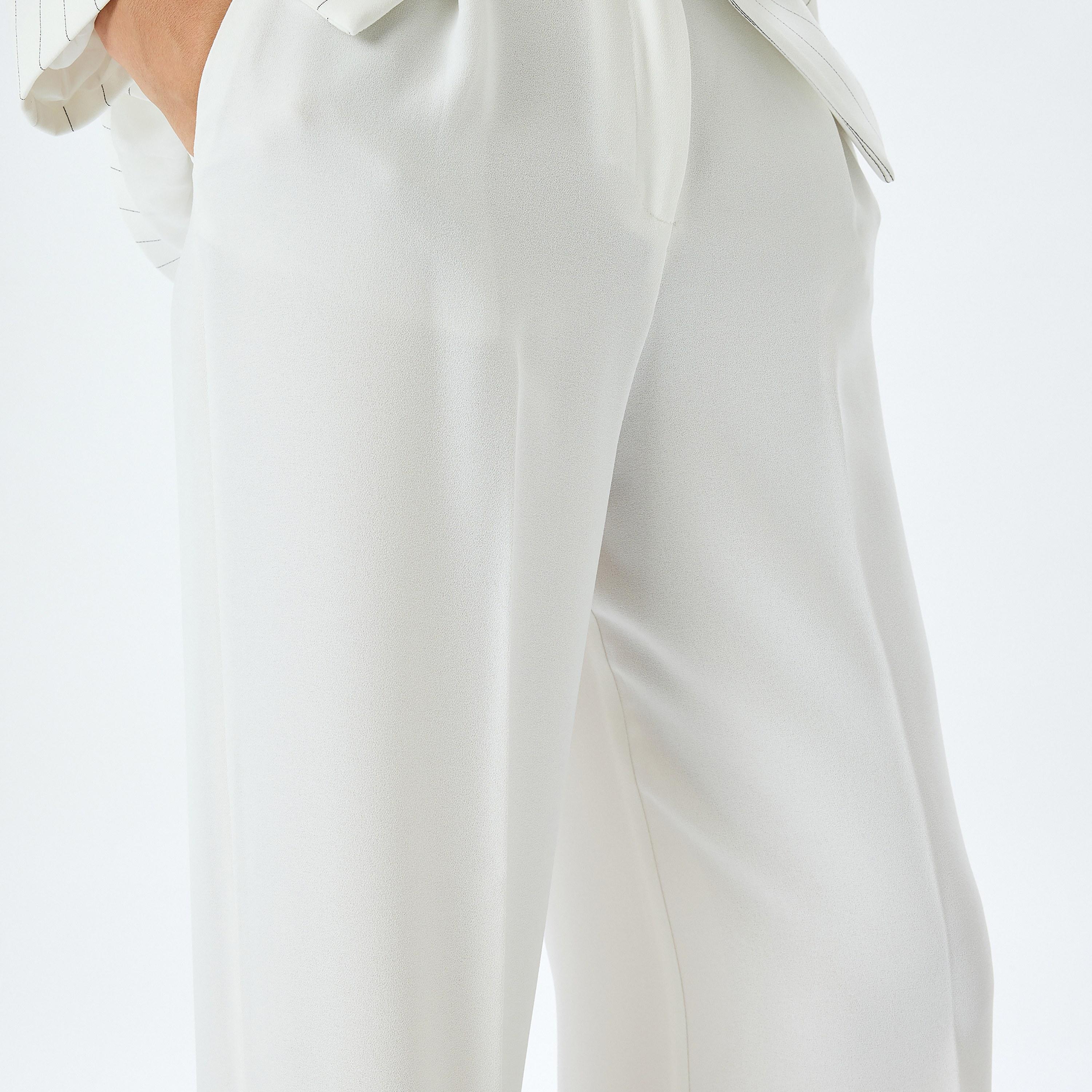 Koton White Plain Hook Closure Women's Trousers-women-clothing-bottoms-trousers-image-4