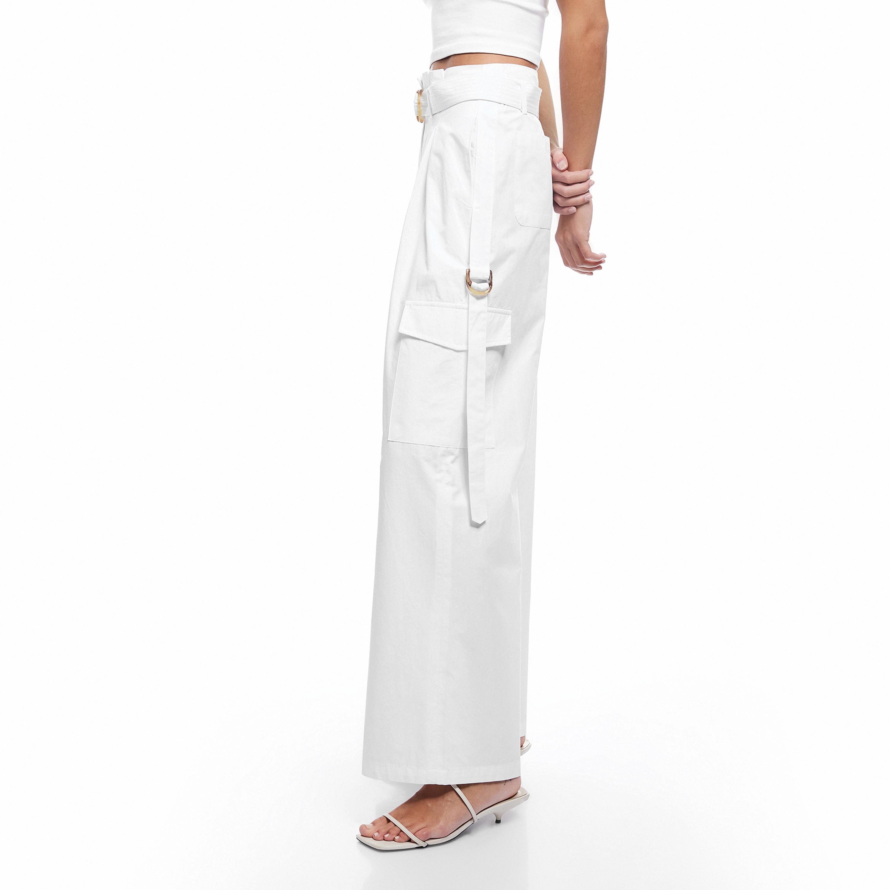 KOTON White Cotton Zip Fly Wide Leg Women's Trousers-women-clothing-bottoms-trousers-image-3