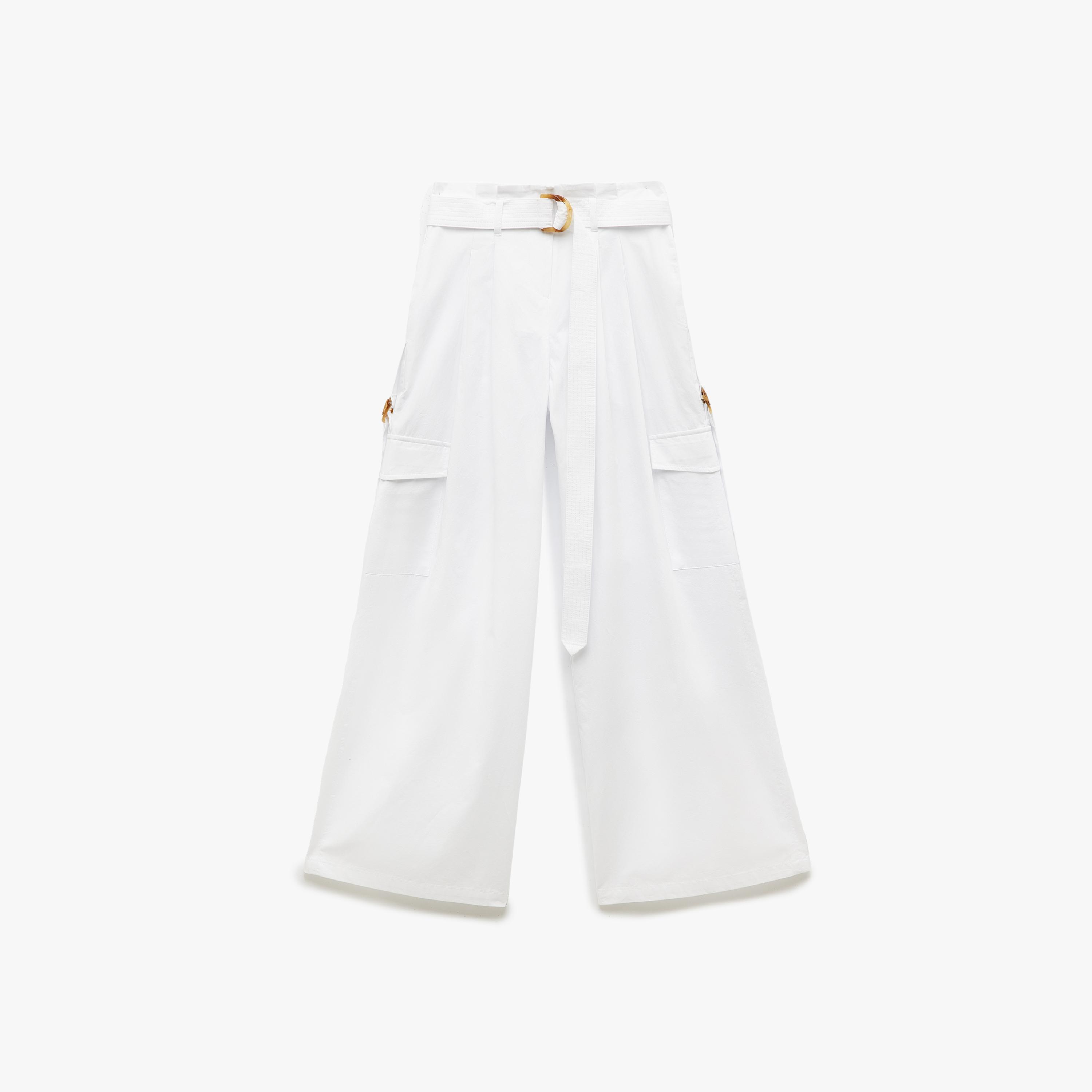 KOTON White Cotton Zip Fly Wide Leg Women's Trousers-women-clothing-bottoms-trousers-image-5