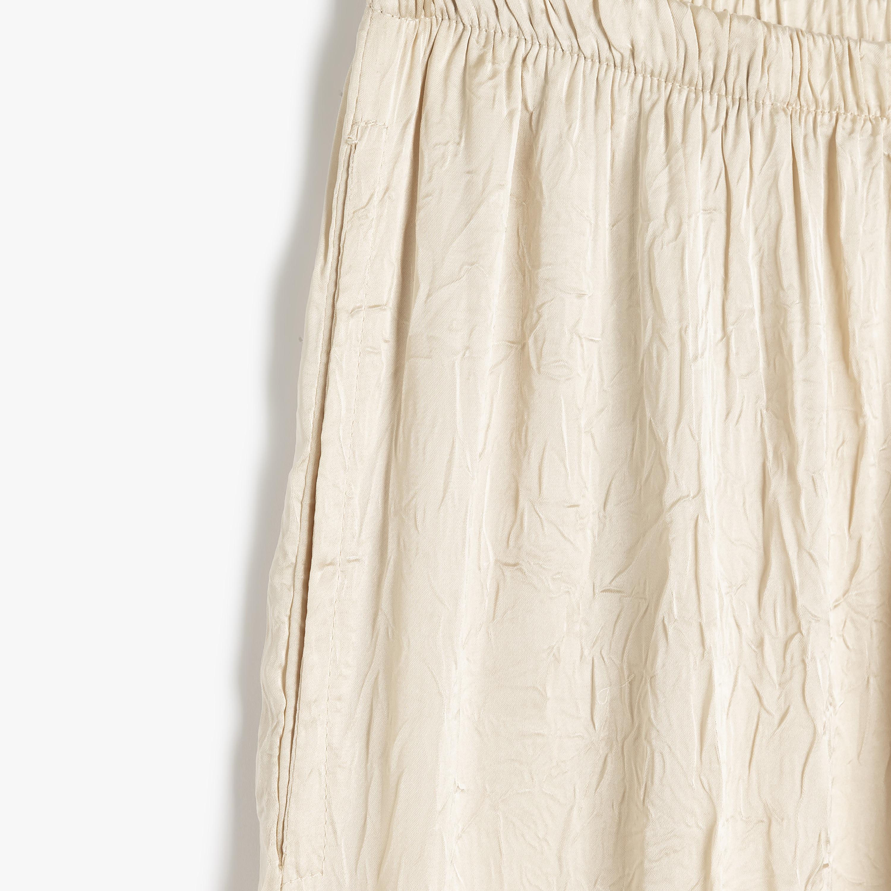 Koton Beige Crinkled Elasticated Waist Women's Trousers-women-clothing-bottoms-trousers-image-5