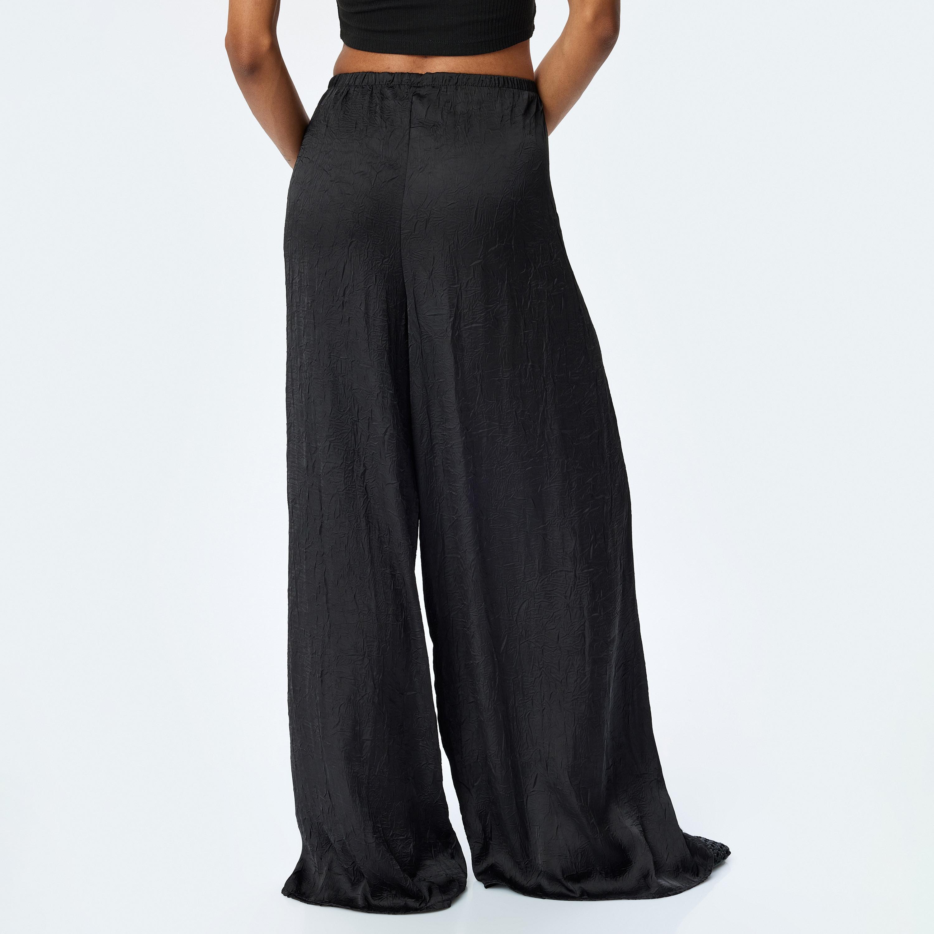 Koton Black Crinkled Elasticated Waist Women's Trousers-women-clothing-bottoms-trousers-image-3