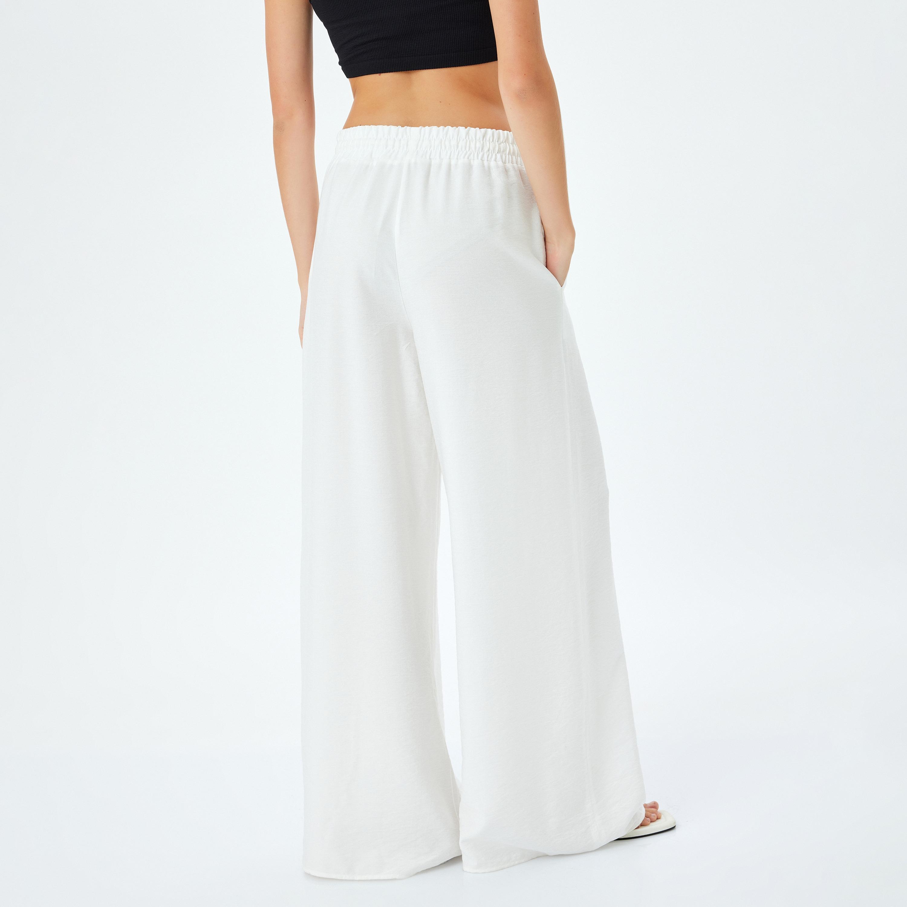 Koton White Plain Drawstring Women's Trousers-women-clothing-bottoms-trousers-image-2