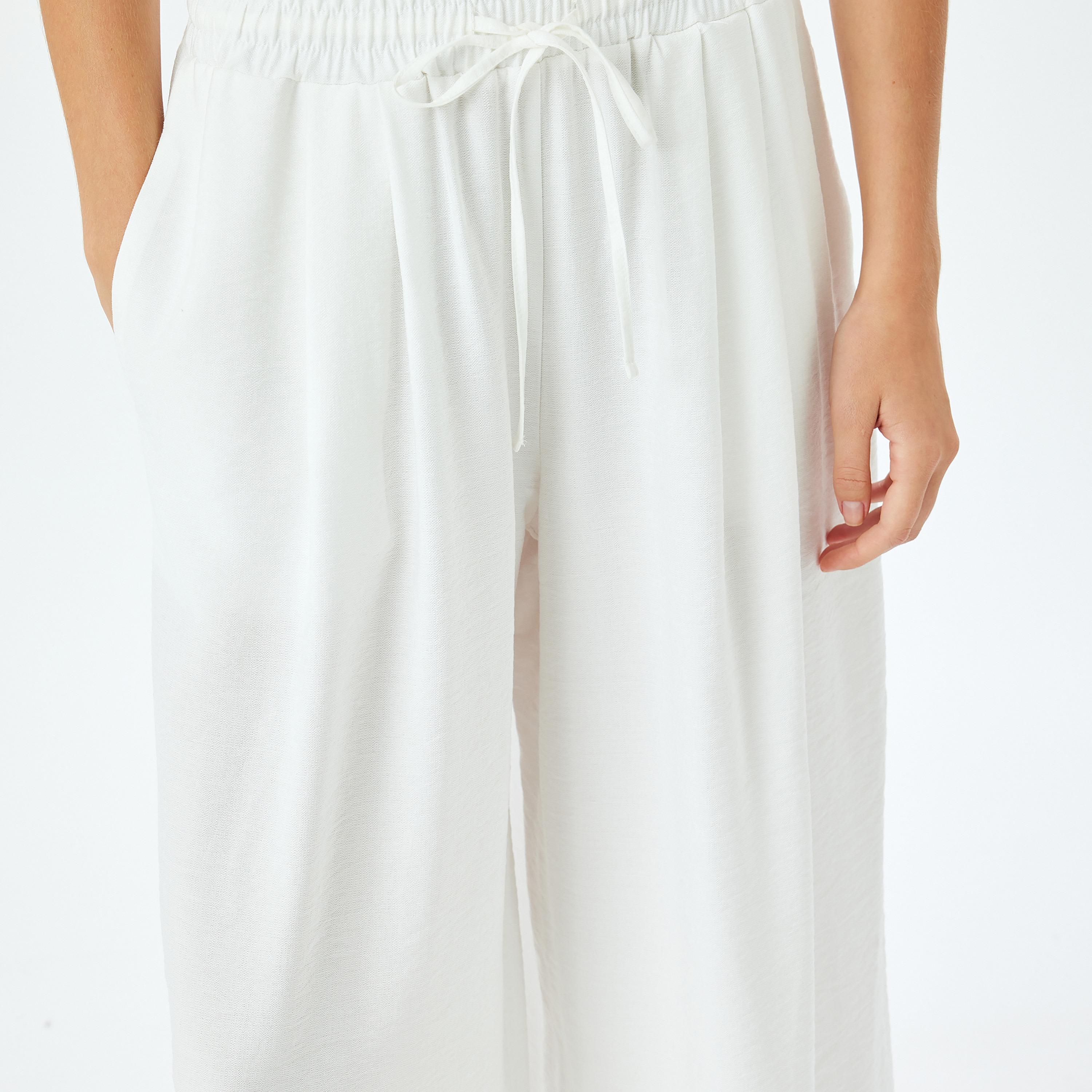 Koton White Plain Drawstring Women's Trousers-women-clothing-bottoms-trousers-image-3