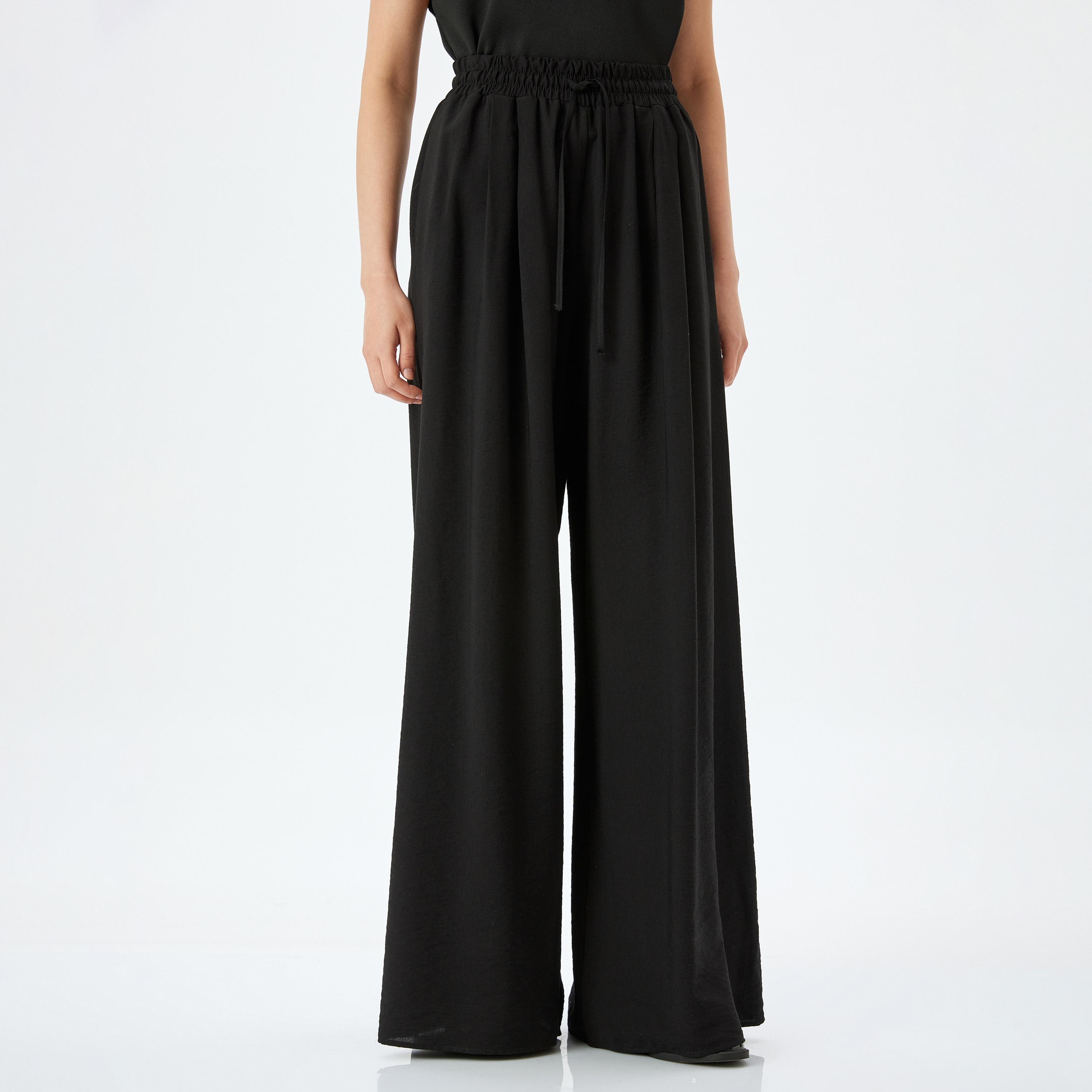 Koton Black Plain Drawstring Women's Trousers-women-clothing-bottoms-trousers-image-1