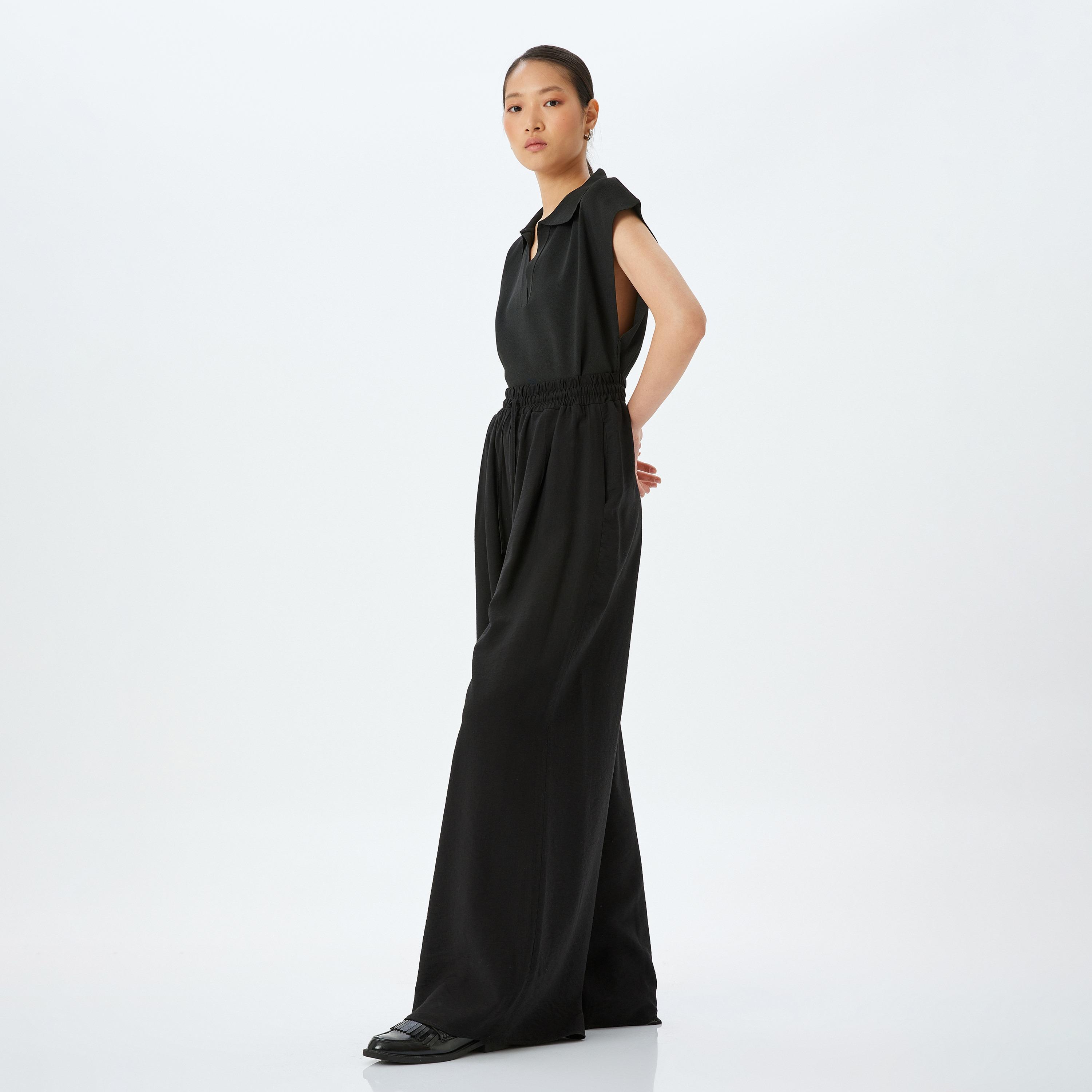 Koton Black Plain Drawstring Women's Trousers-women-clothing-bottoms-trousers-image-2