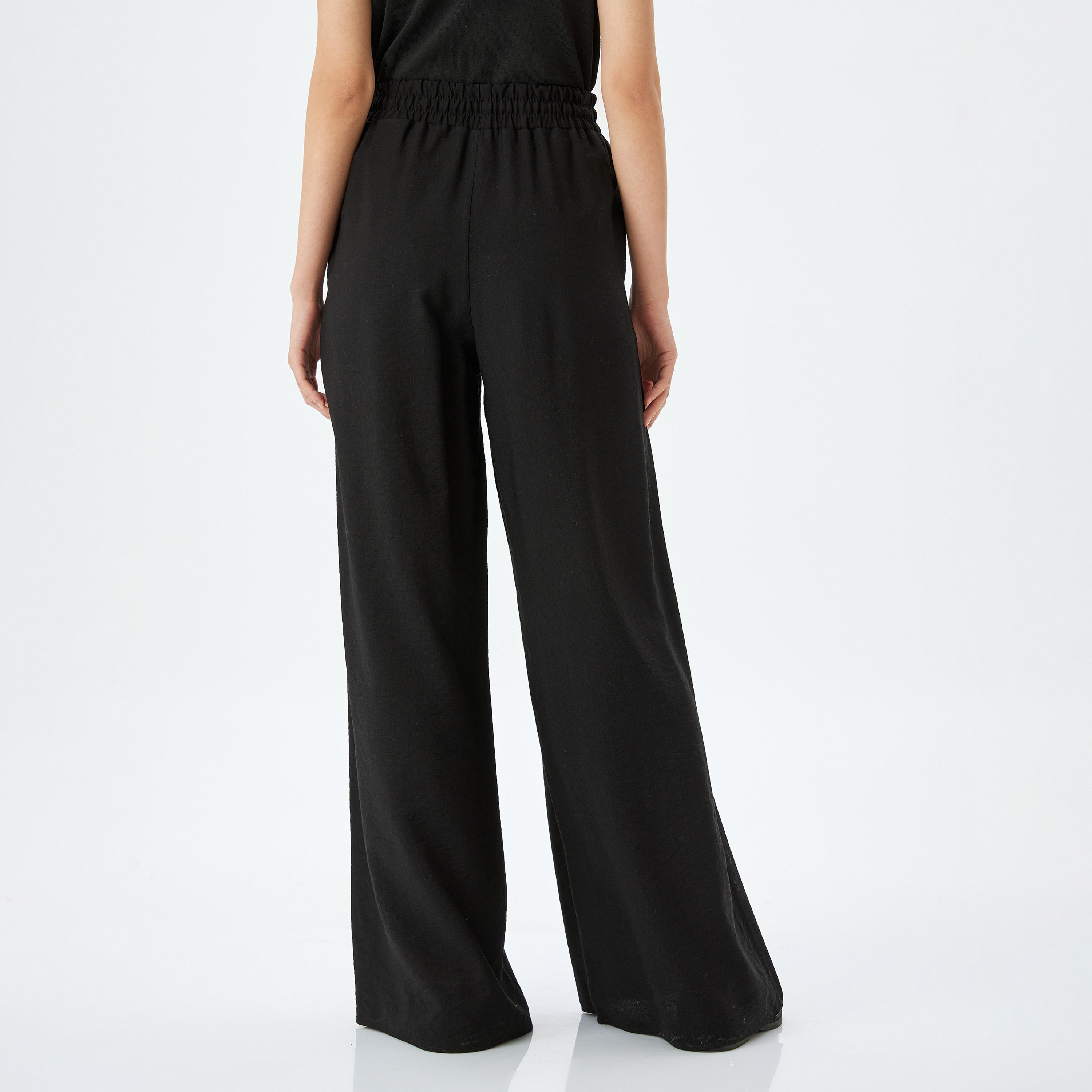 Koton Black Plain Drawstring Women's Trousers-women-clothing-bottoms-trousers-image-3