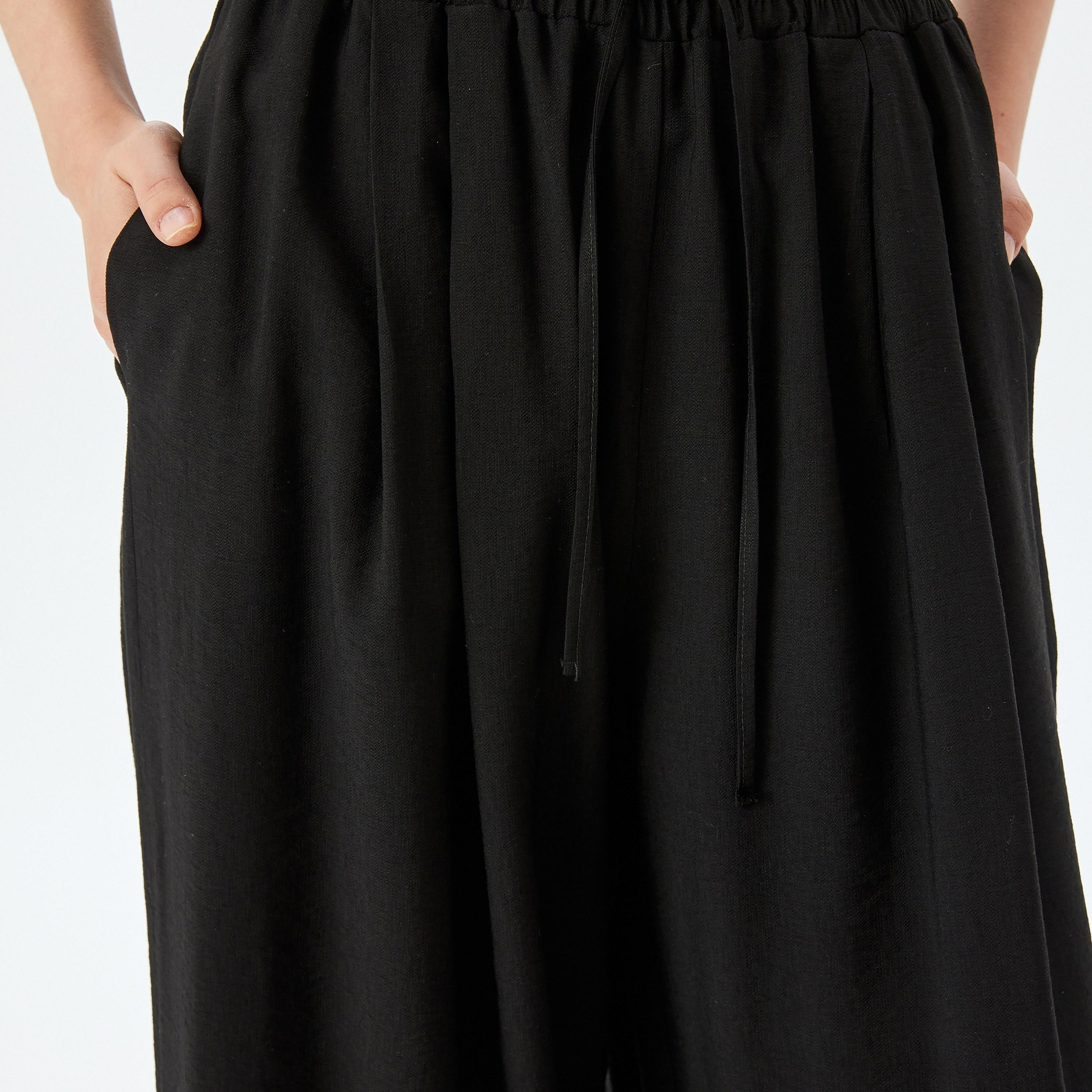 Koton Black Plain Drawstring Women's Trousers-women-clothing-bottoms-trousers-image-4