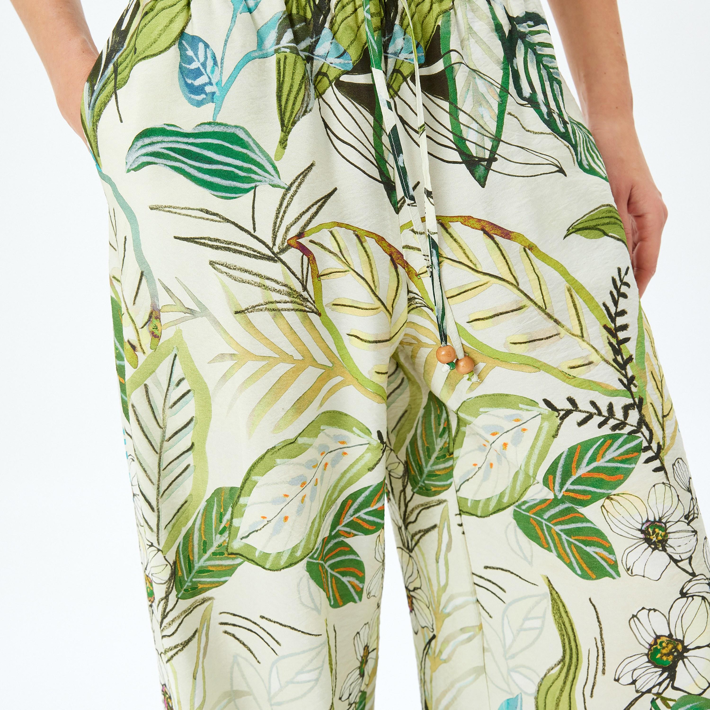 Koton Green Tropical Print Drawstring Women's Trousers-women-clothing-bottoms-trousers-image-4