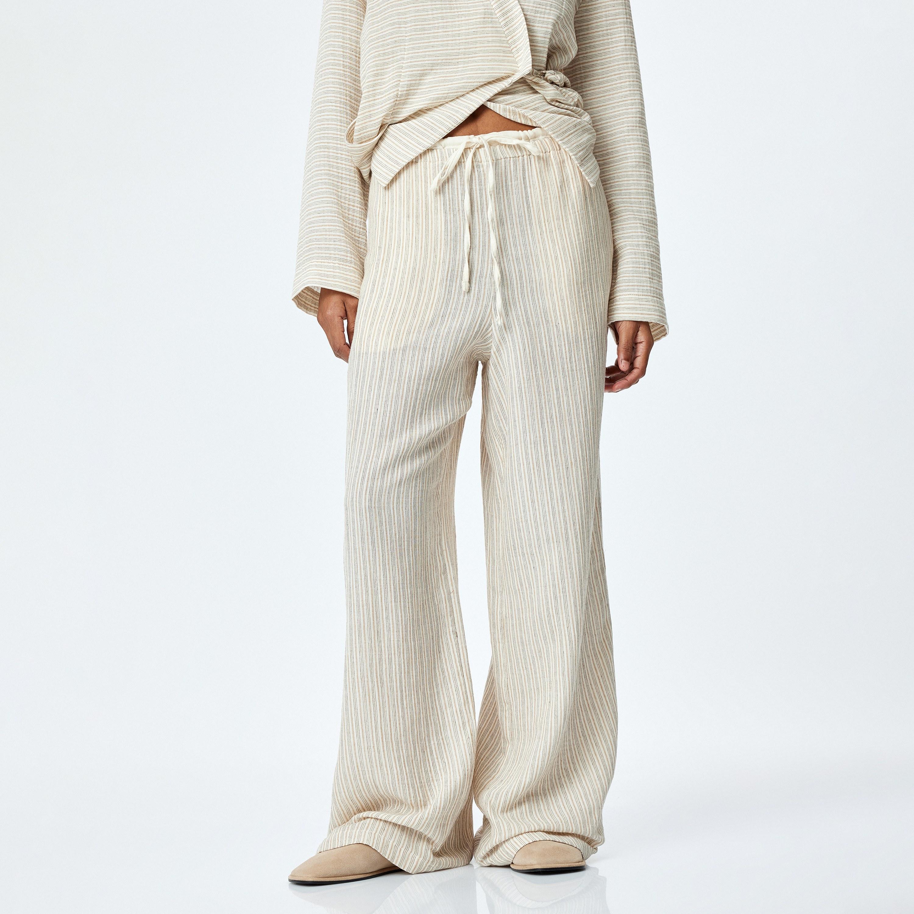 Koton Brown Striped Drawstring Women's Trousers-women-clothing-bottoms-trousers-image-1
