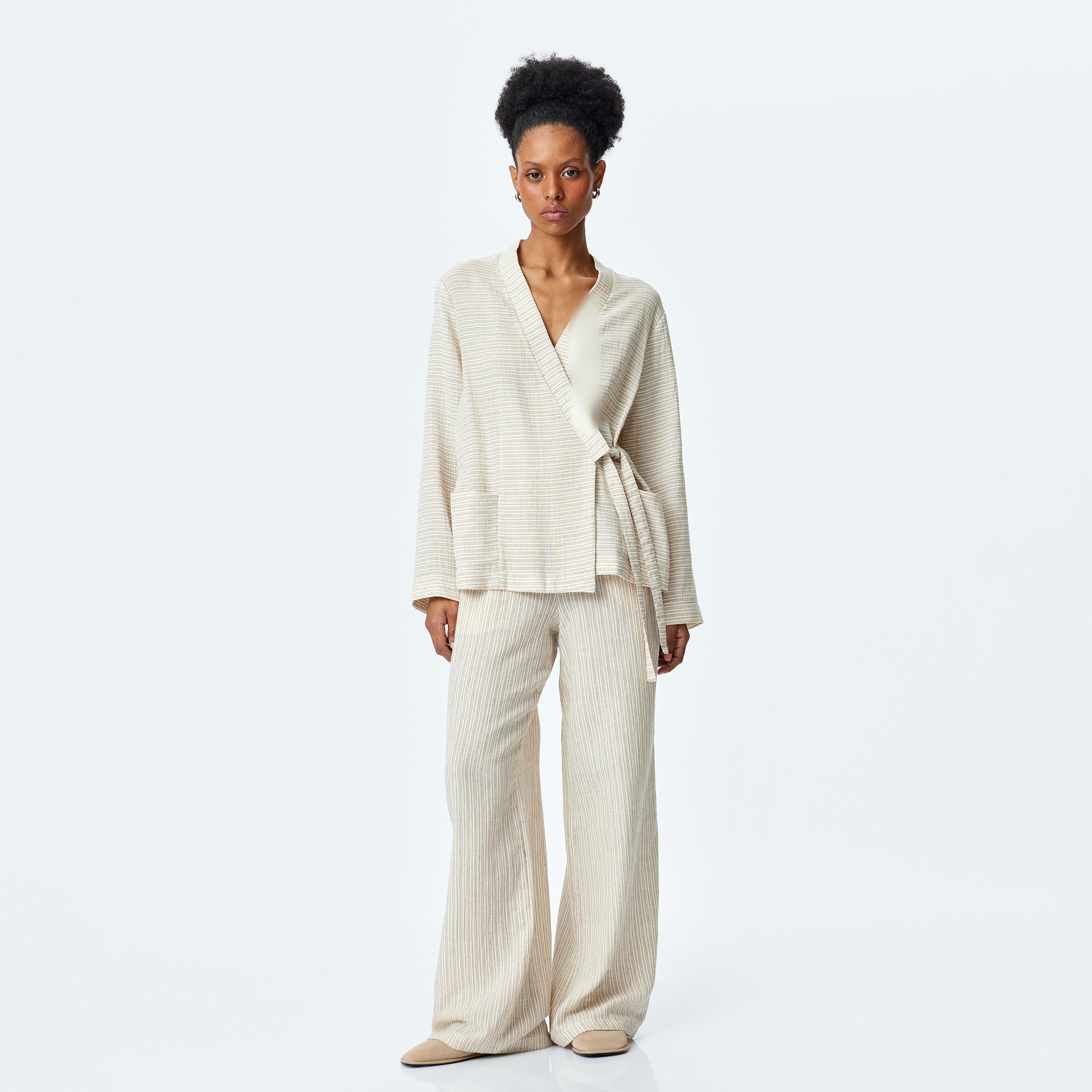 Koton Brown Striped Drawstring Women's Trousers-women-clothing-bottoms-trousers-image-2