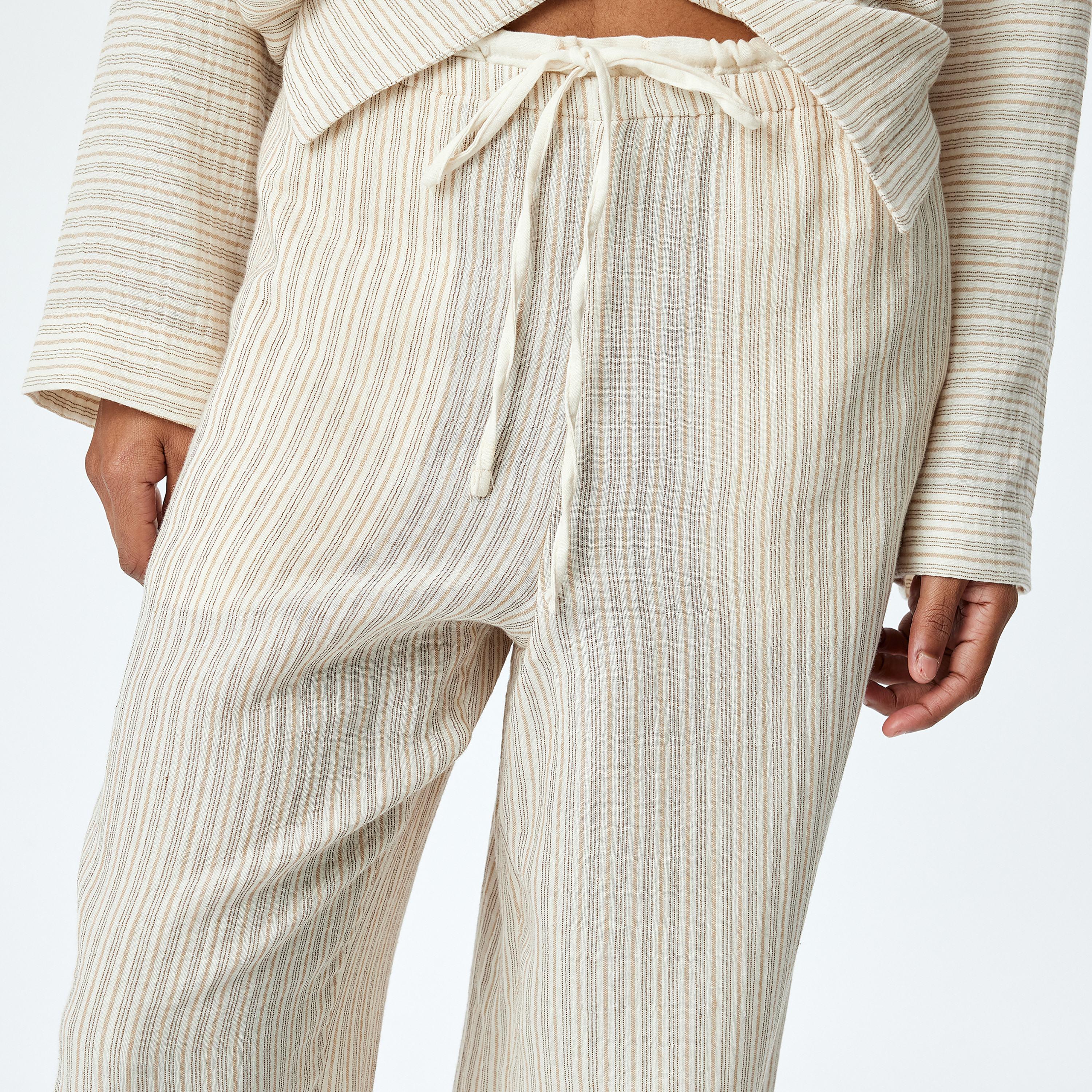 Koton Brown Striped Drawstring Women's Trousers-women-clothing-bottoms-trousers-image-4