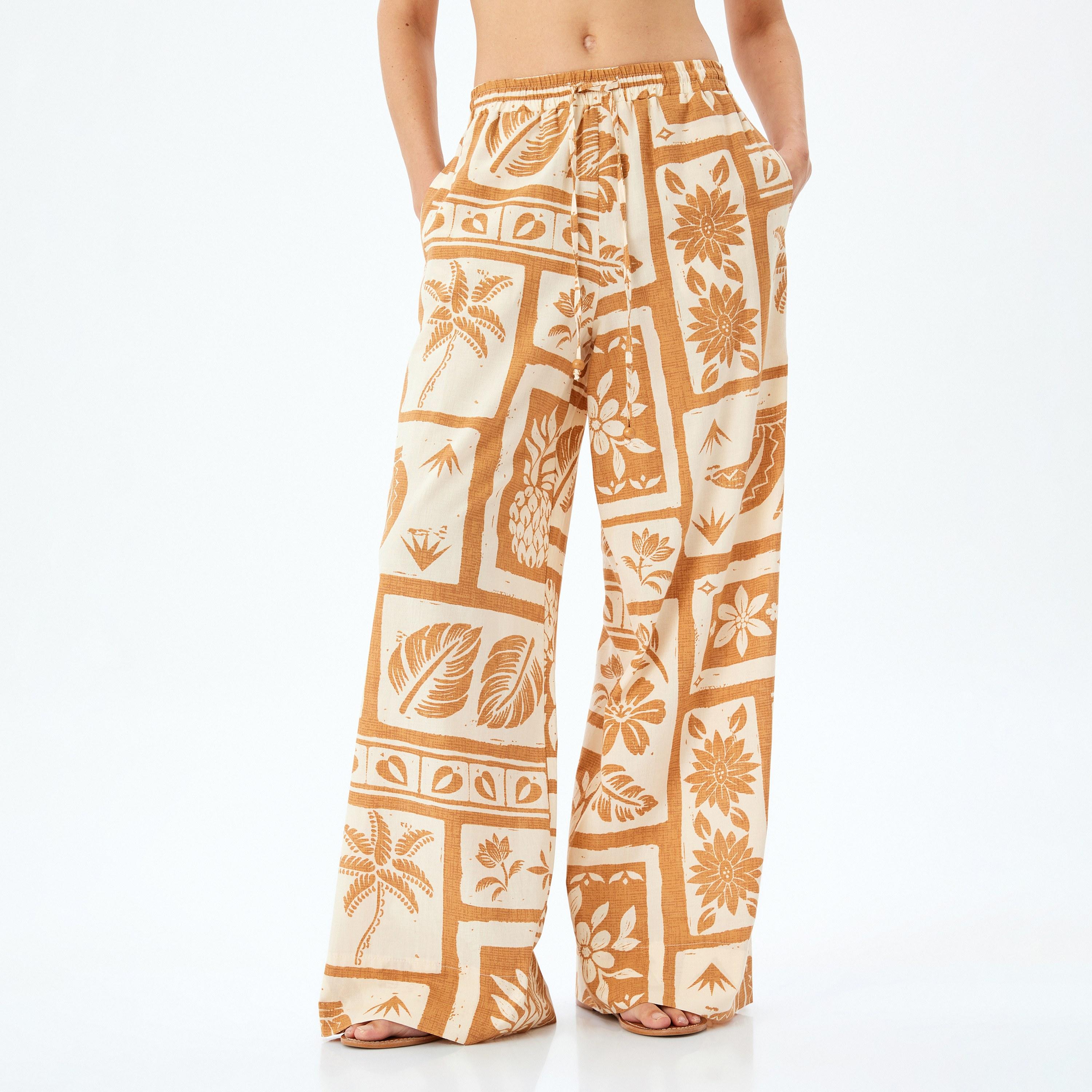 Koton Orange Printed Drawstring Women's Trousers-women-clothing-bottoms-trousers-image-1
