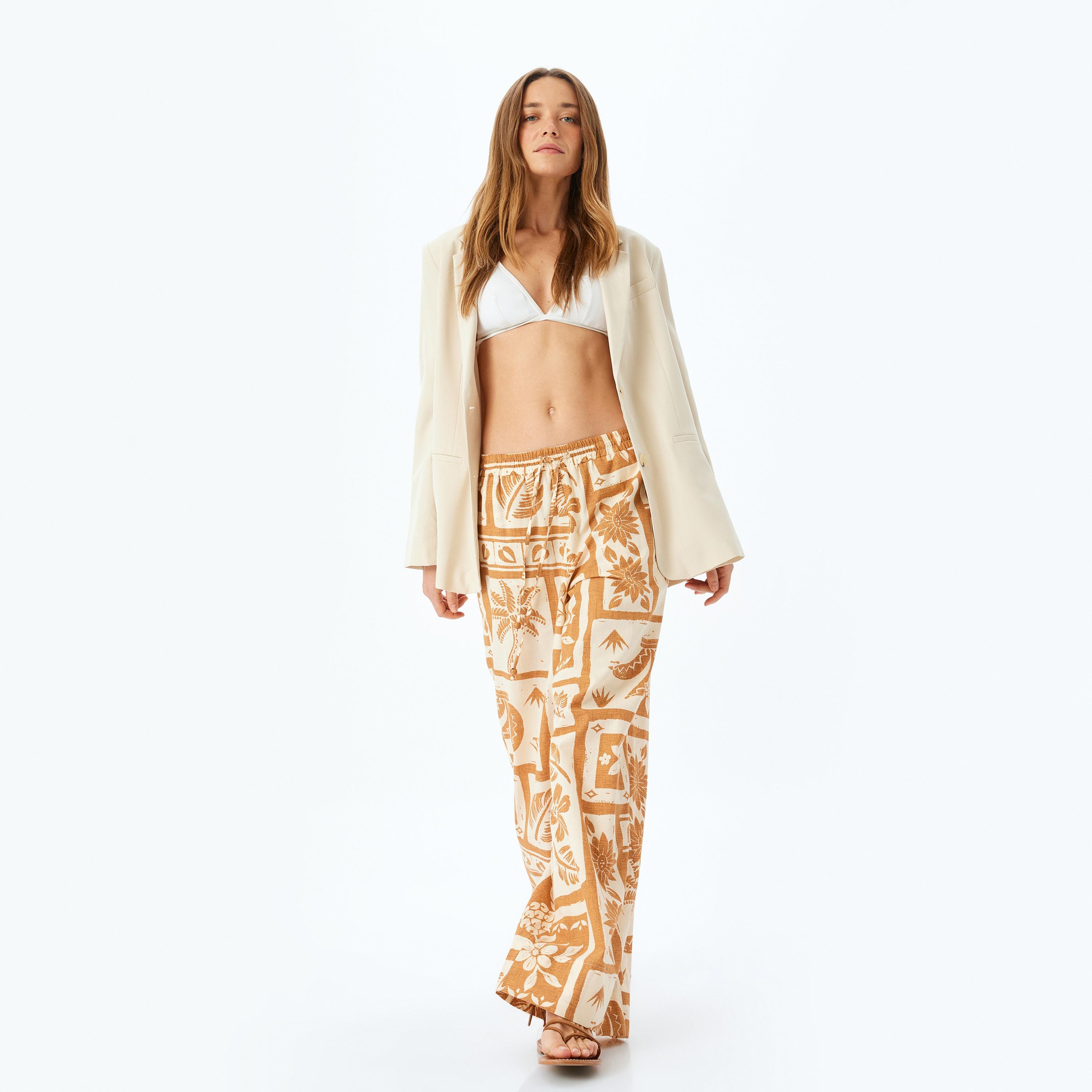 Koton Orange Printed Drawstring Women's Trousers-women-clothing-bottoms-trousers-image-2