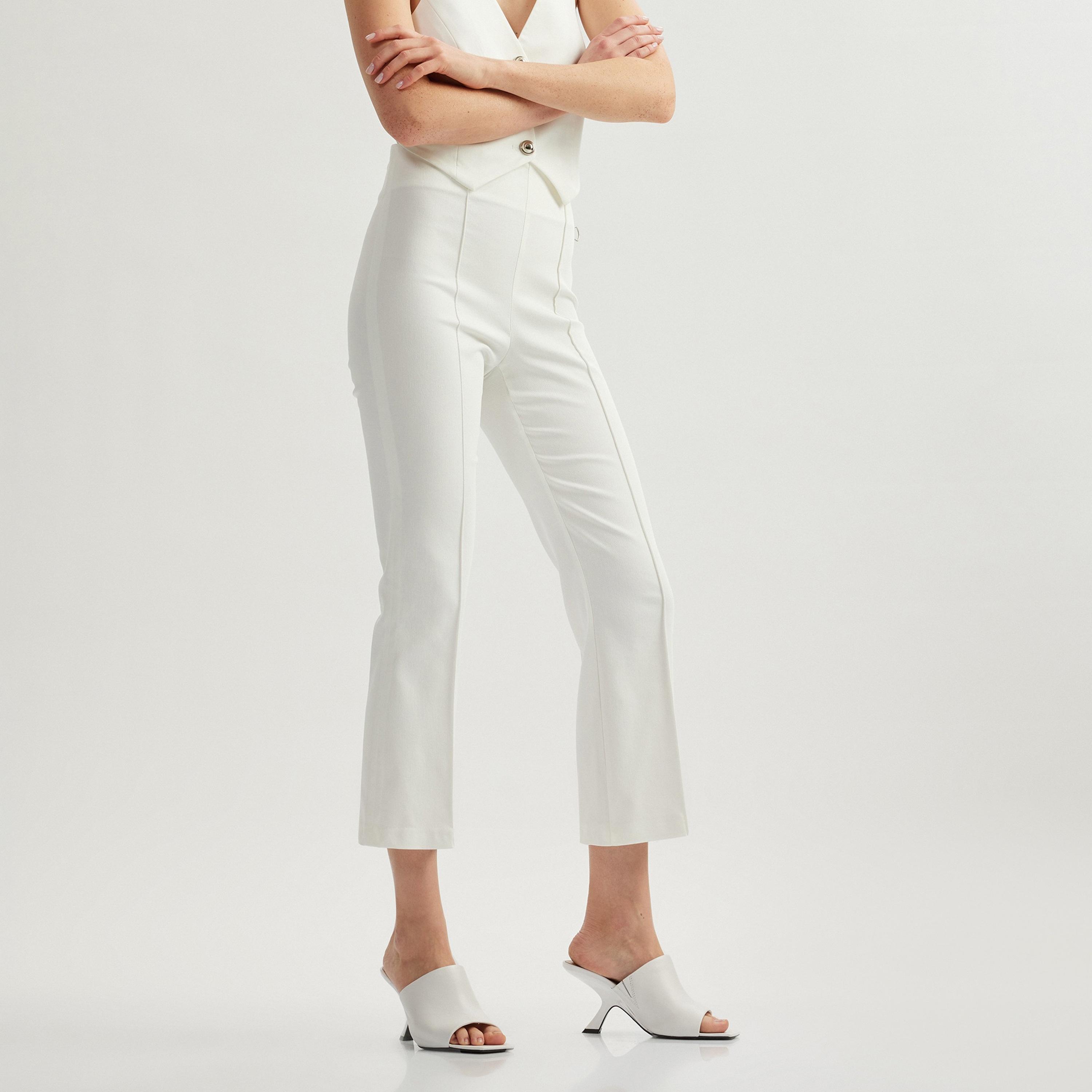 Koton White Plain Concealed Zip Women's Trousers-women-clothing-bottoms-trousers-image-1