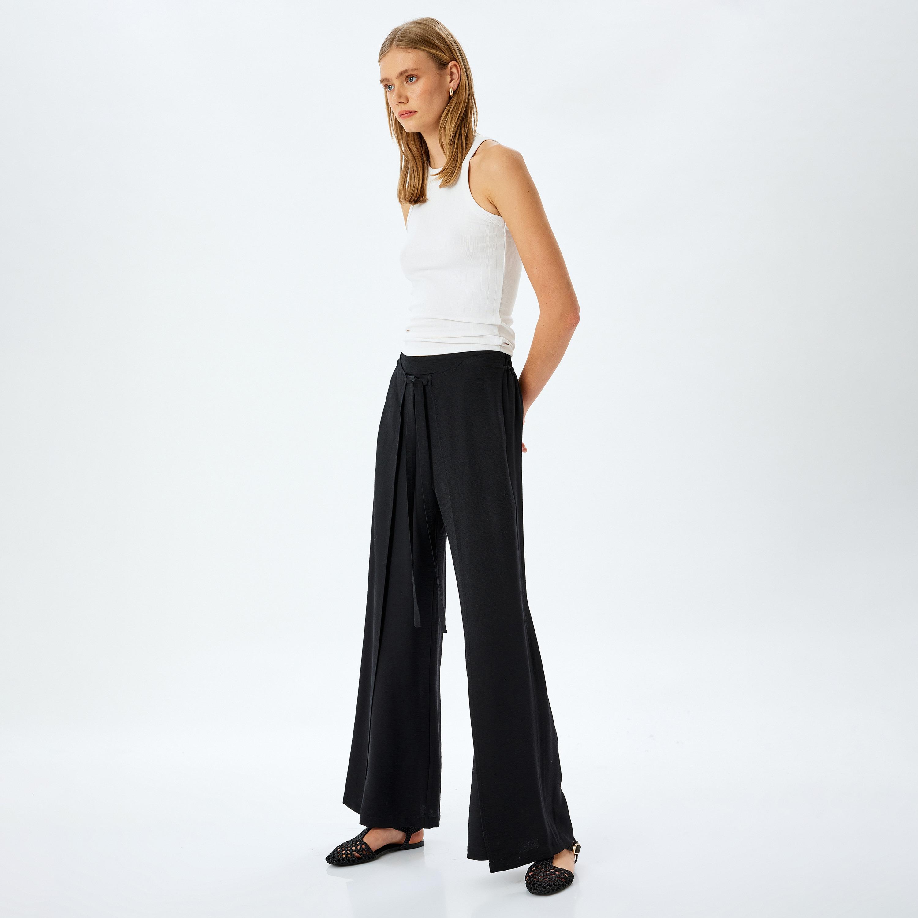 Koton Plain Tie Front Wide Leg Women's Trousers-women-clothing-bottoms-trousers-image-2