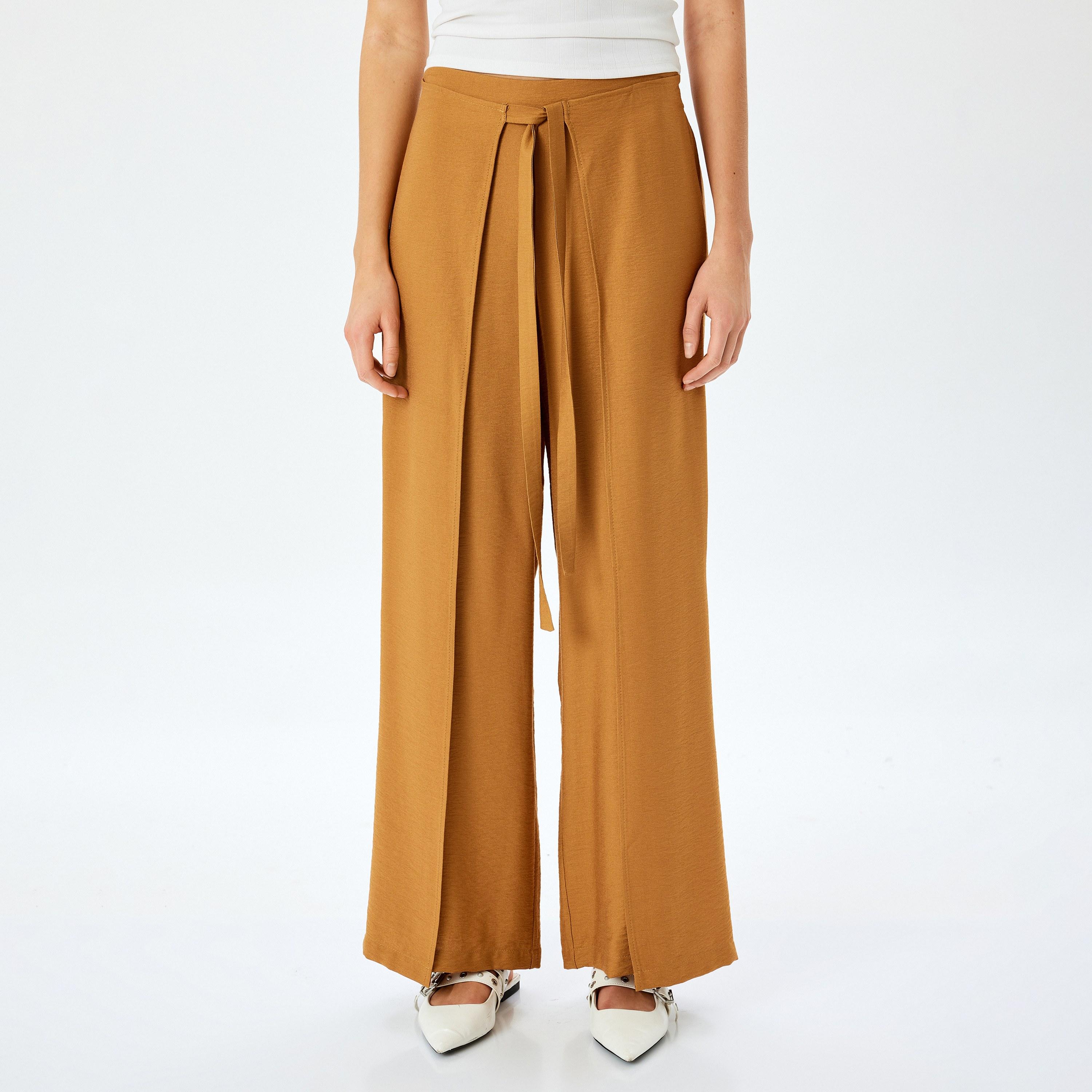 سراويل نسائية عريضة من كوتون بربطة عنق أمامية عريضة-women-clothing-bottoms-trousers-image-1