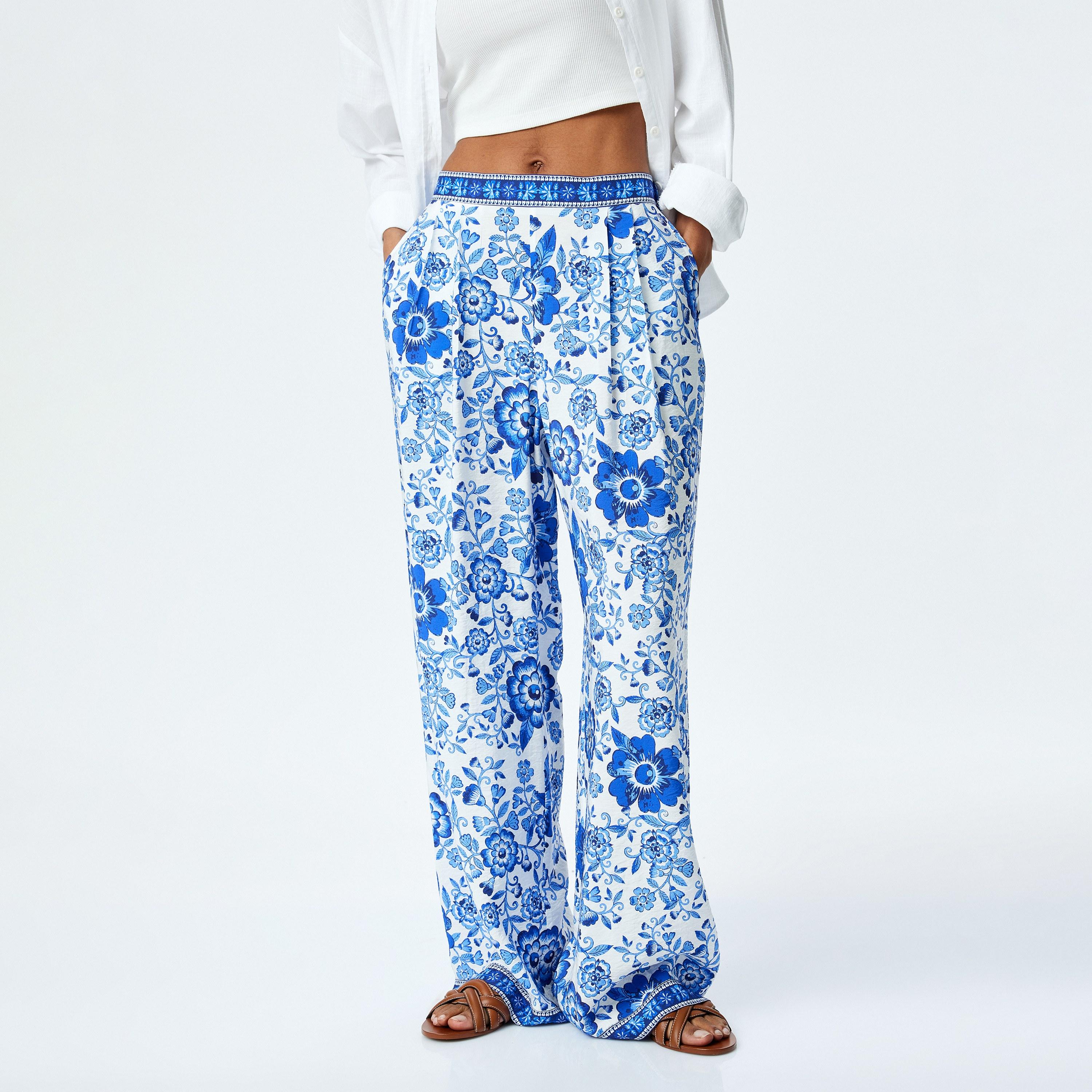 بنطلون نسائي بسحاب مخفي بنقشة أزرق أزرق من كوتون-women-clothing-bottoms-trousers-image-1