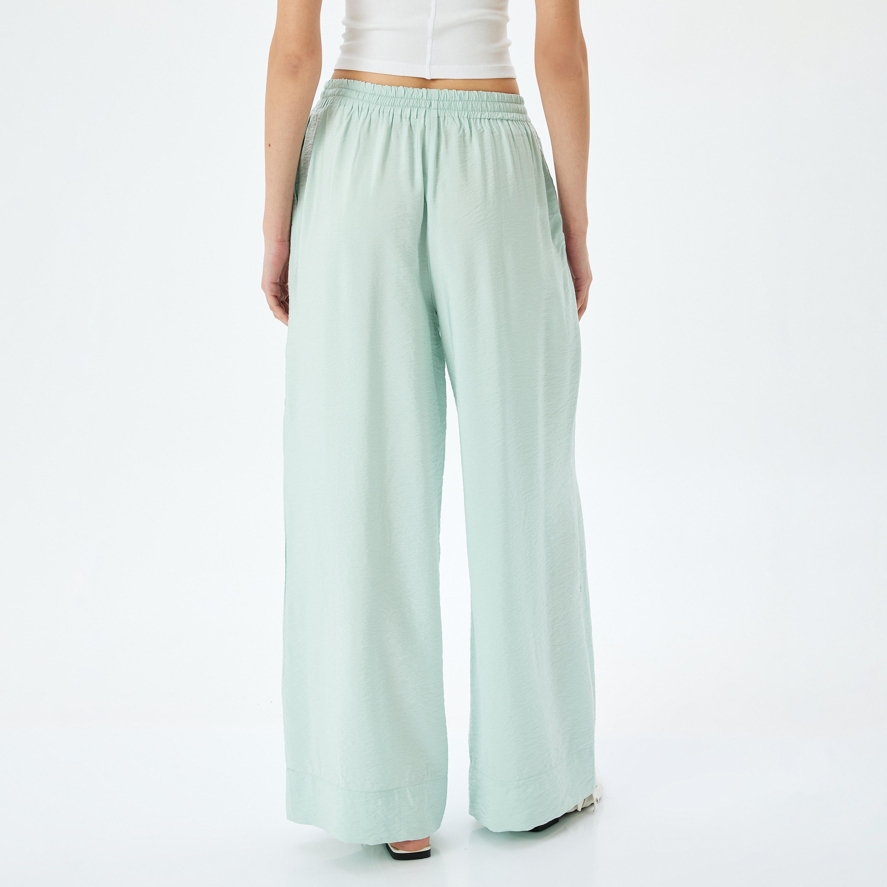 Koton Green Plain Drawstring Women's Trousers-women-clothing-bottoms-trousers-image-3