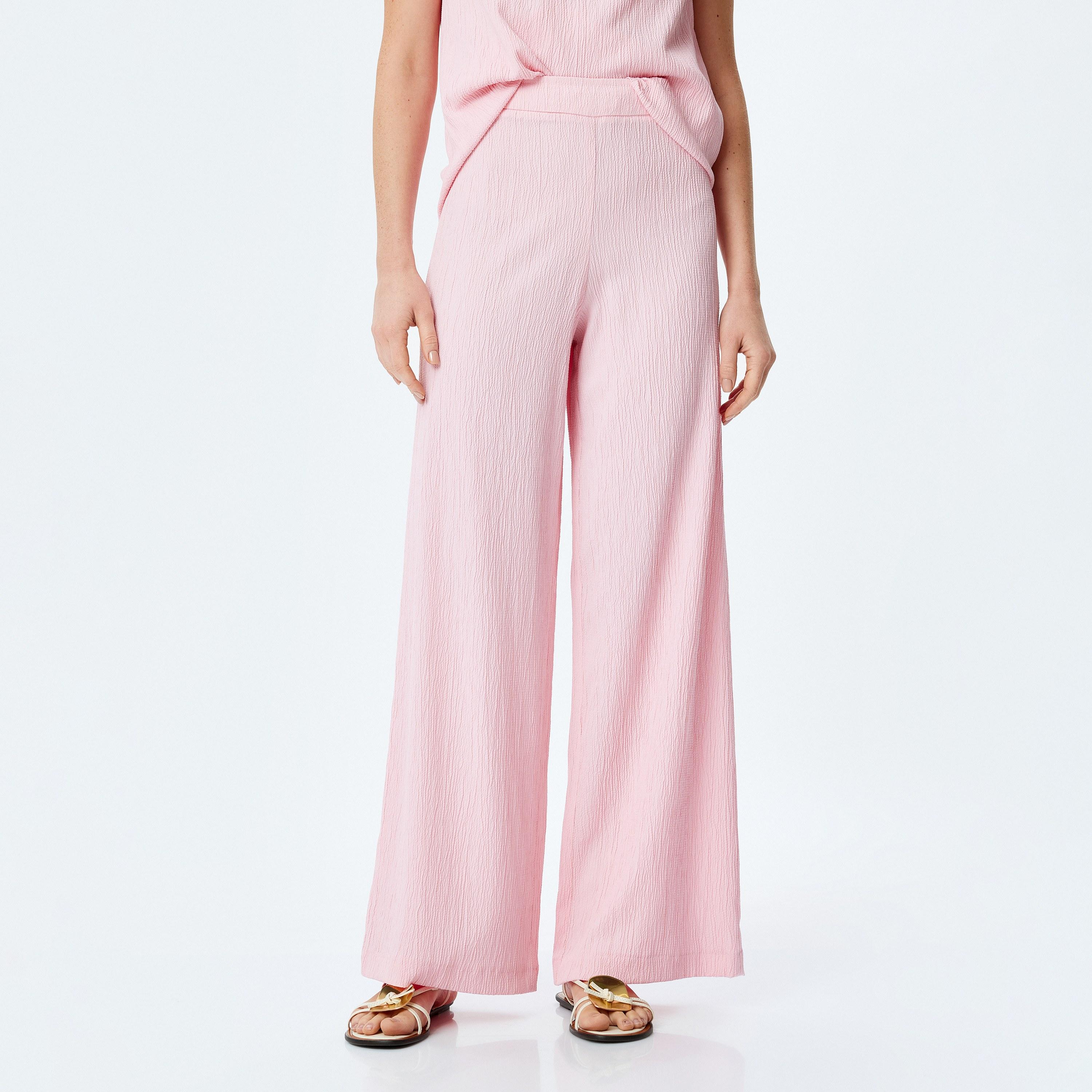 Koton Pink Crinkled Women's Trousers-women-clothing-bottoms-trousers-image-1