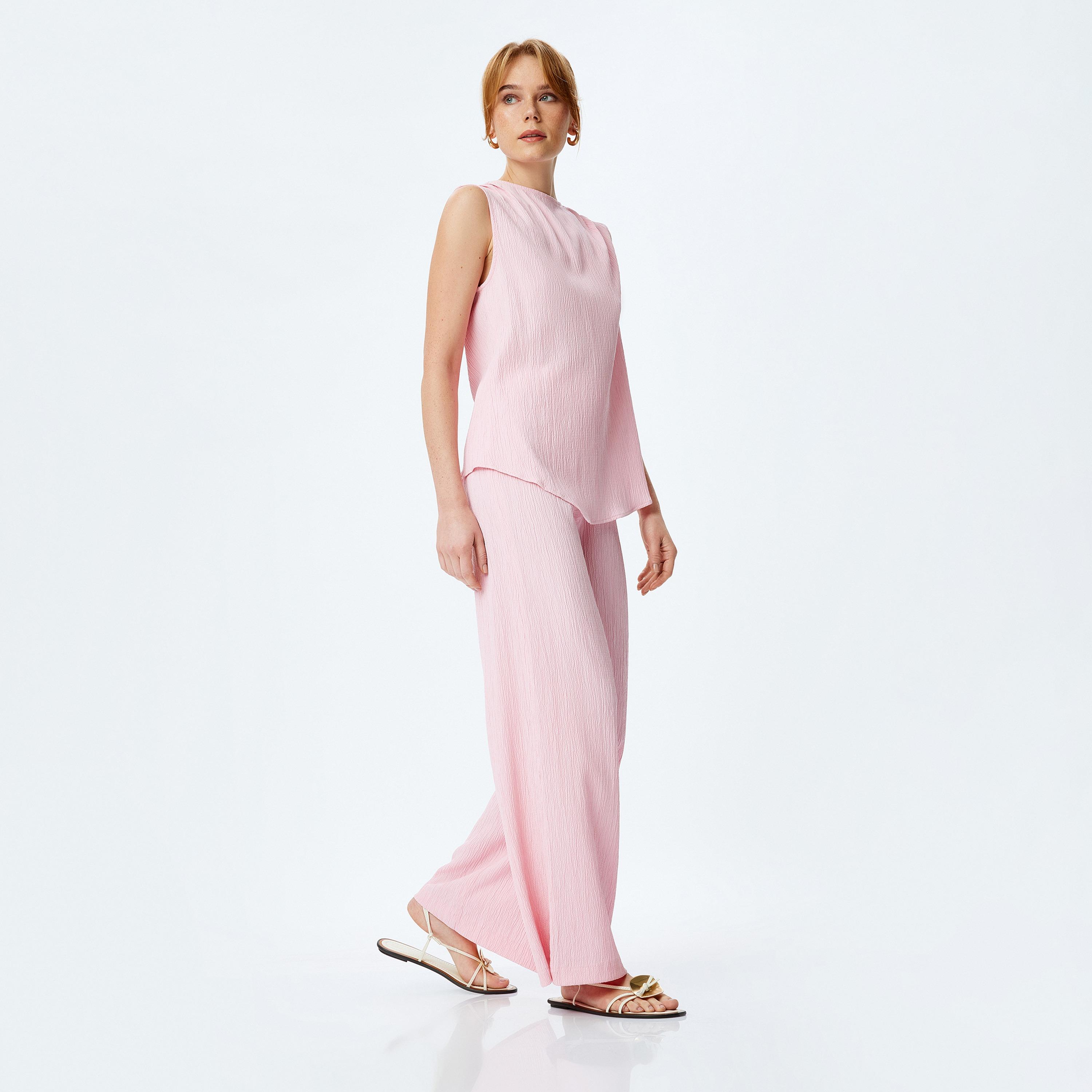 Koton Pink Crinkled Women's Trousers-women-clothing-bottoms-trousers-image-2