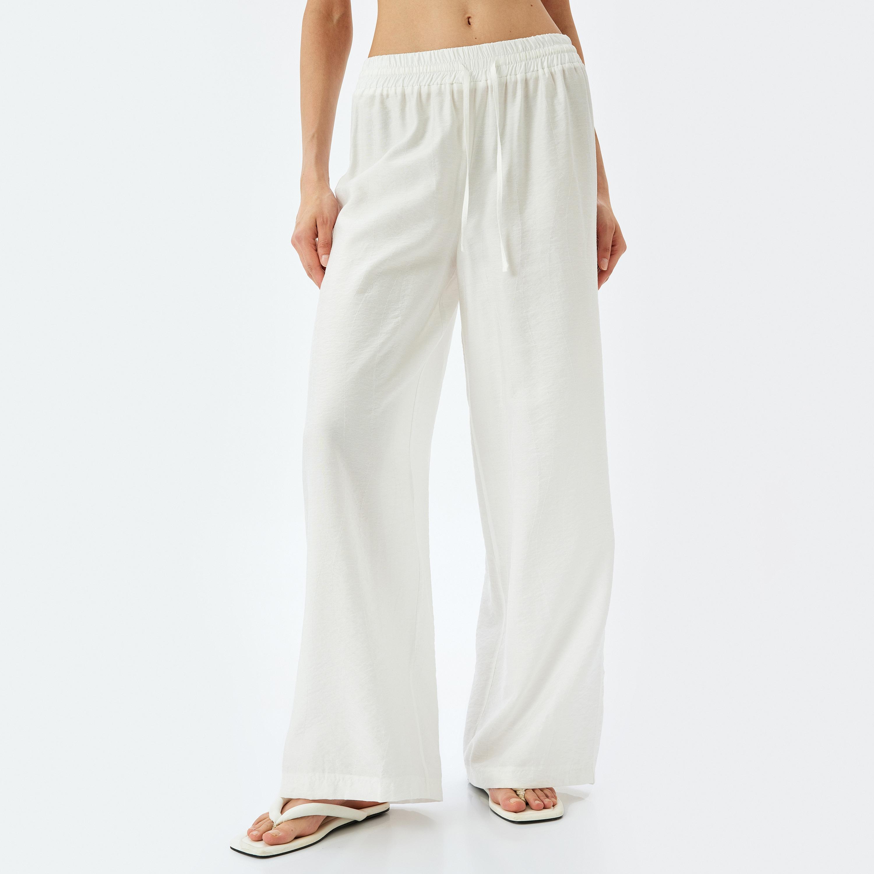 Koton White Plain Drawstring Women's Trousers-women-clothing-bottoms-trousers-image-1