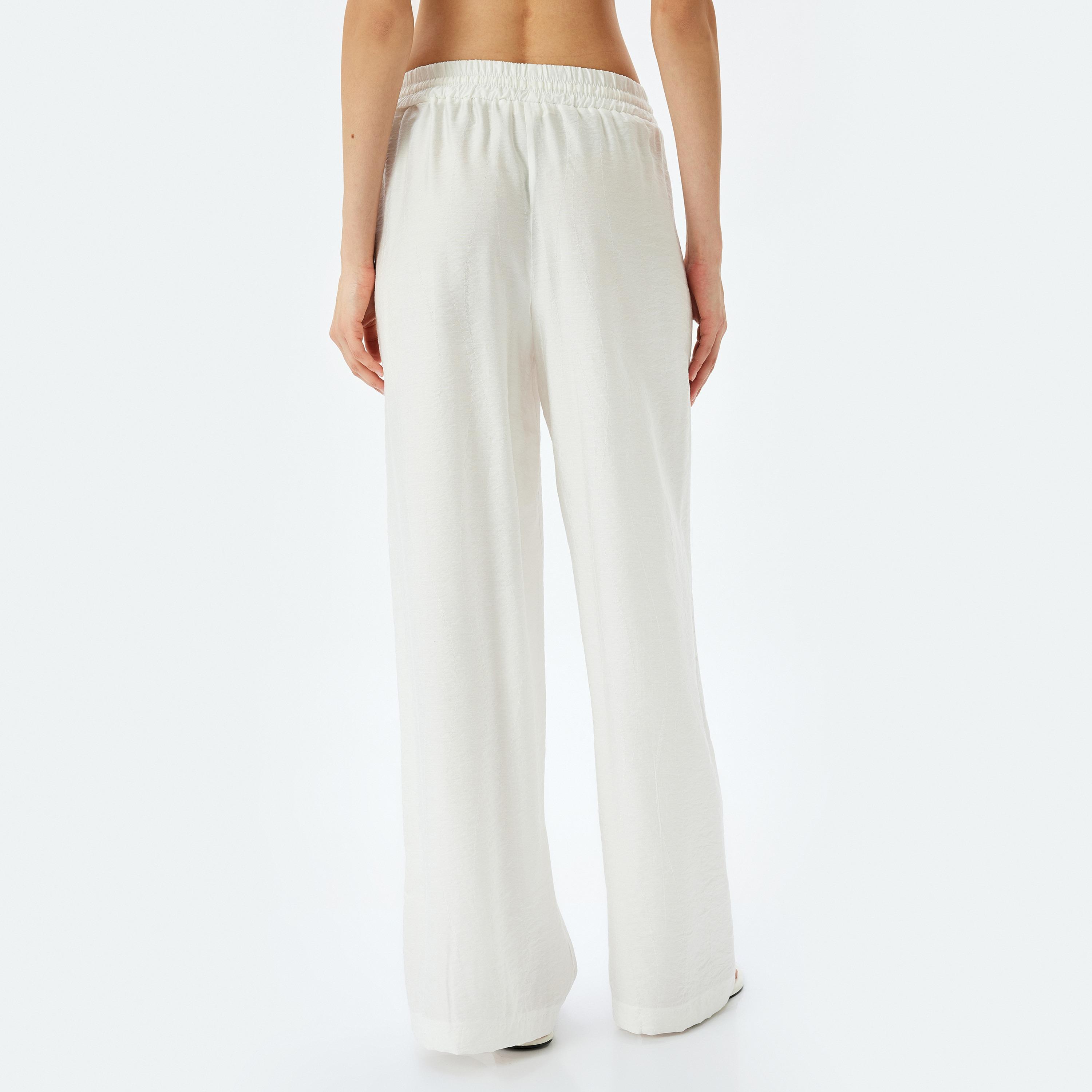 Koton White Plain Drawstring Women's Trousers-women-clothing-bottoms-trousers-image-3