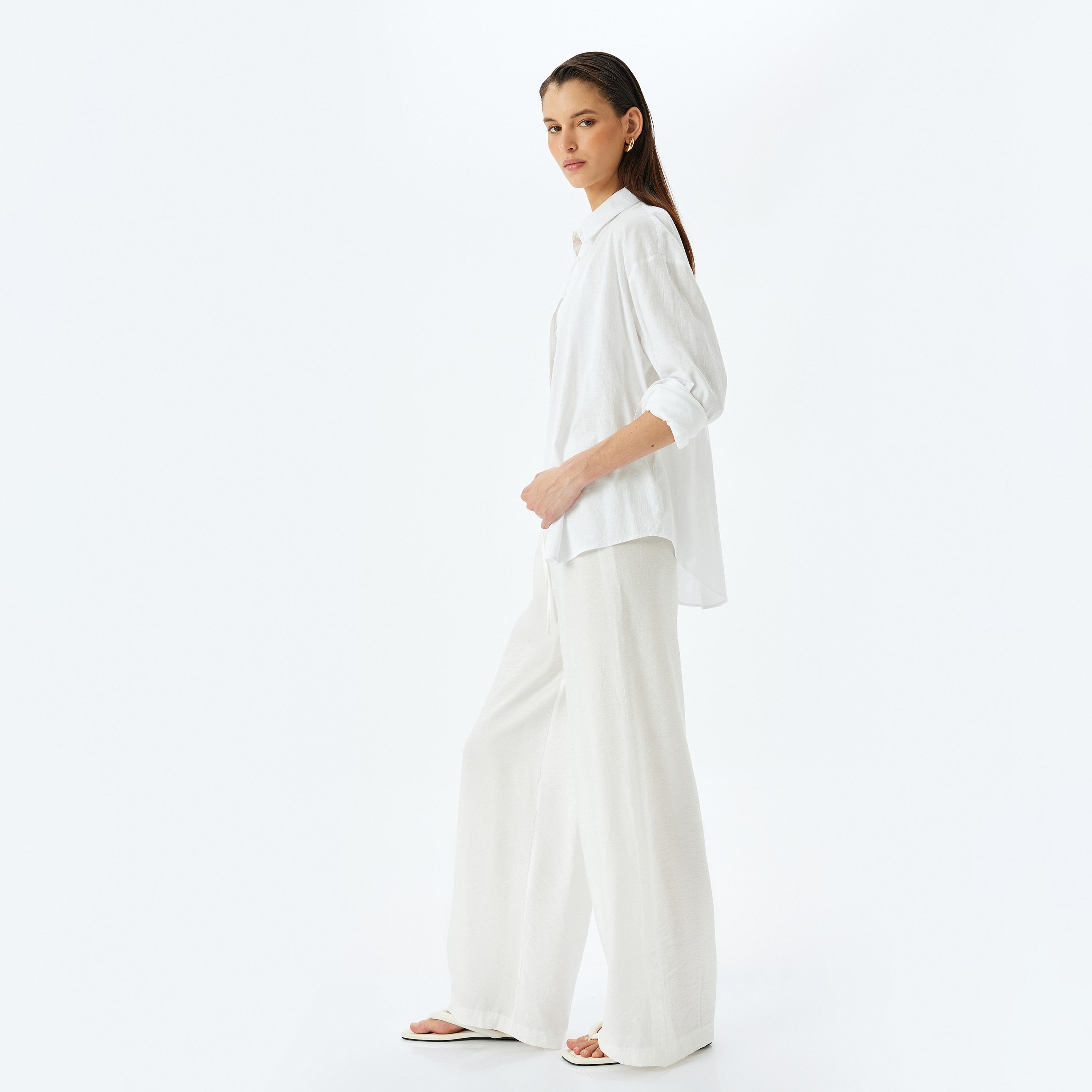 Koton White Plain Drawstring Women's Trousers-women-clothing-bottoms-trousers-image-5