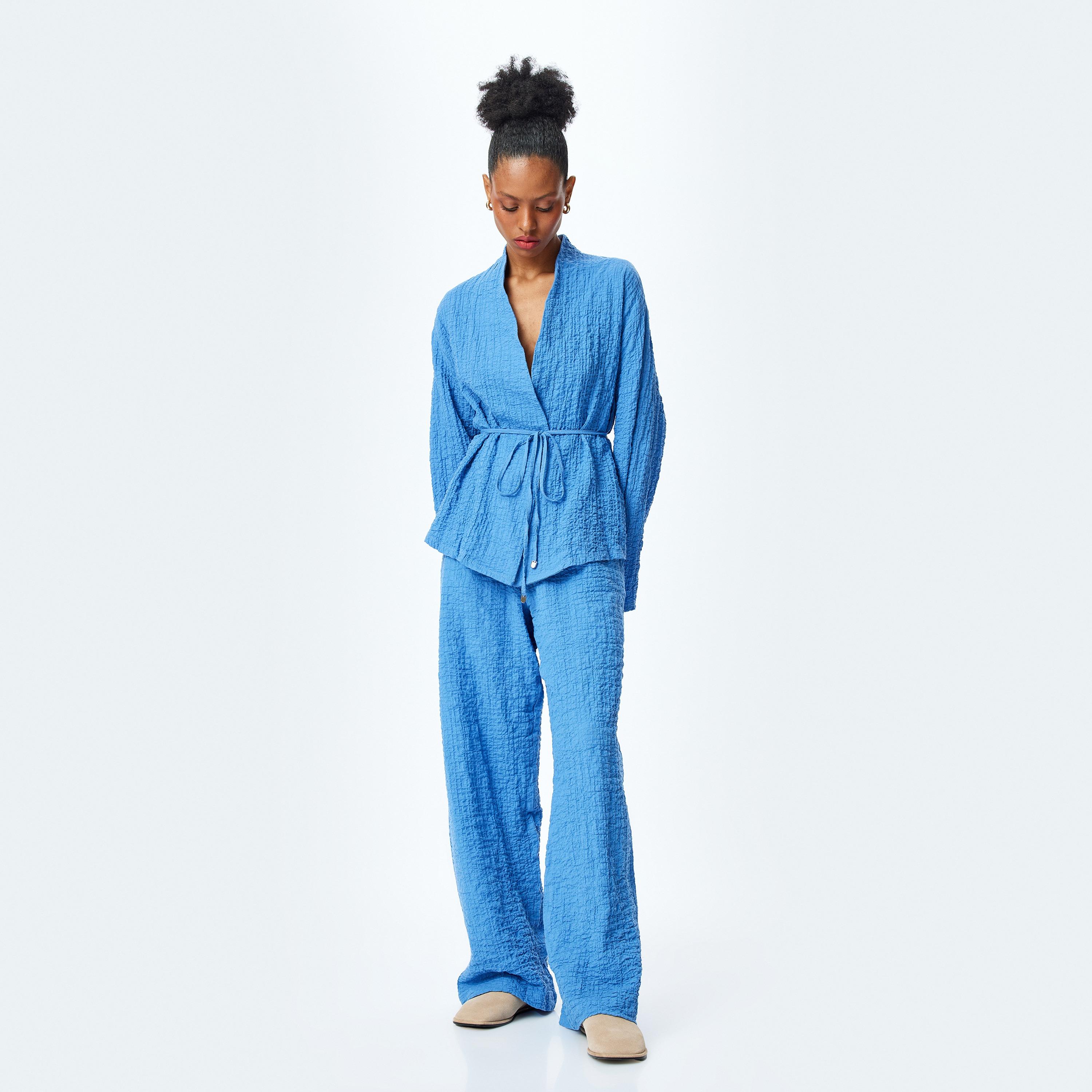 Koton Crinkled Wide Leg Women's Trousers-women-clothing-bottoms-trousers-image-2
