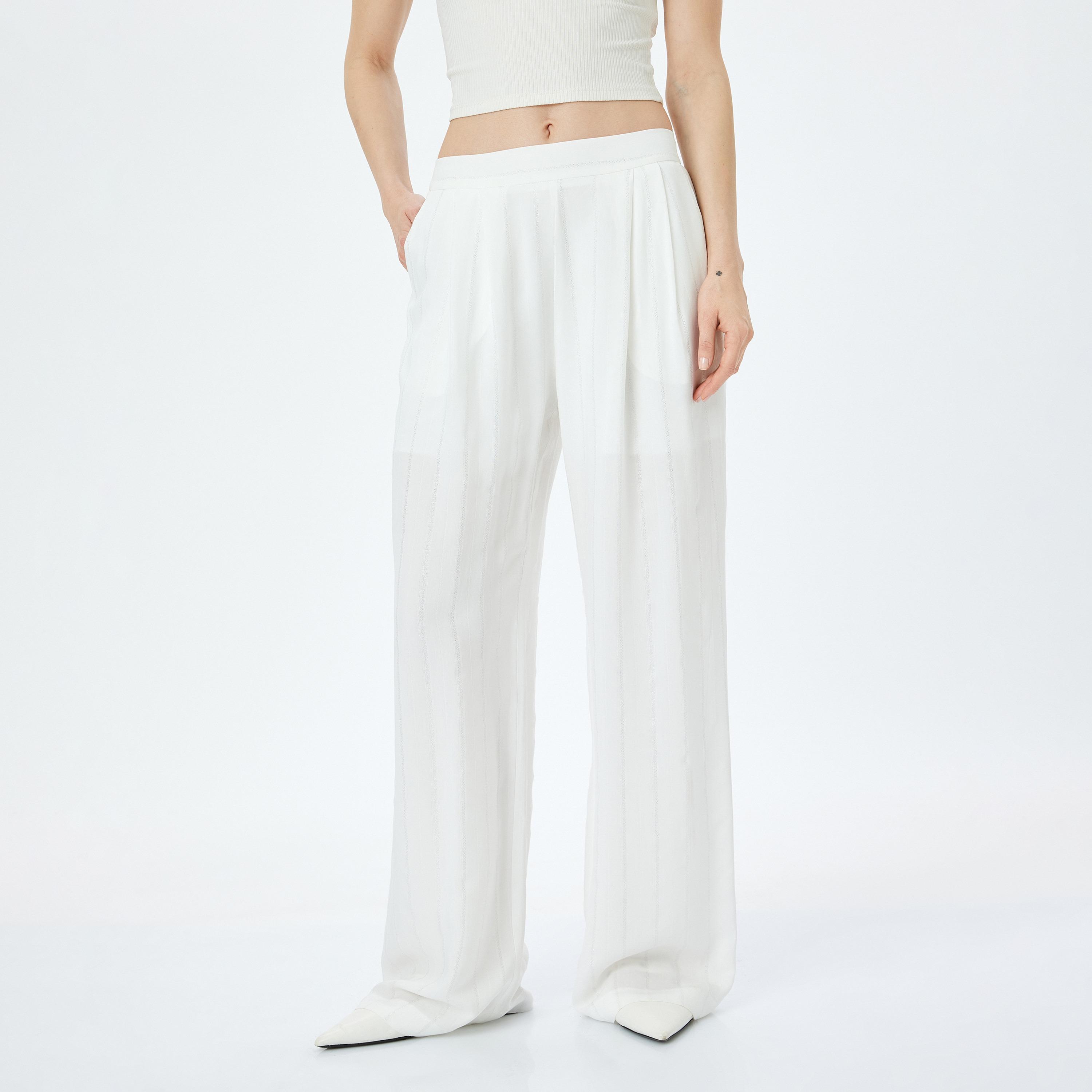 Koton White Striped Women's Trousers-women-clothing-bottoms-trousers-image-1