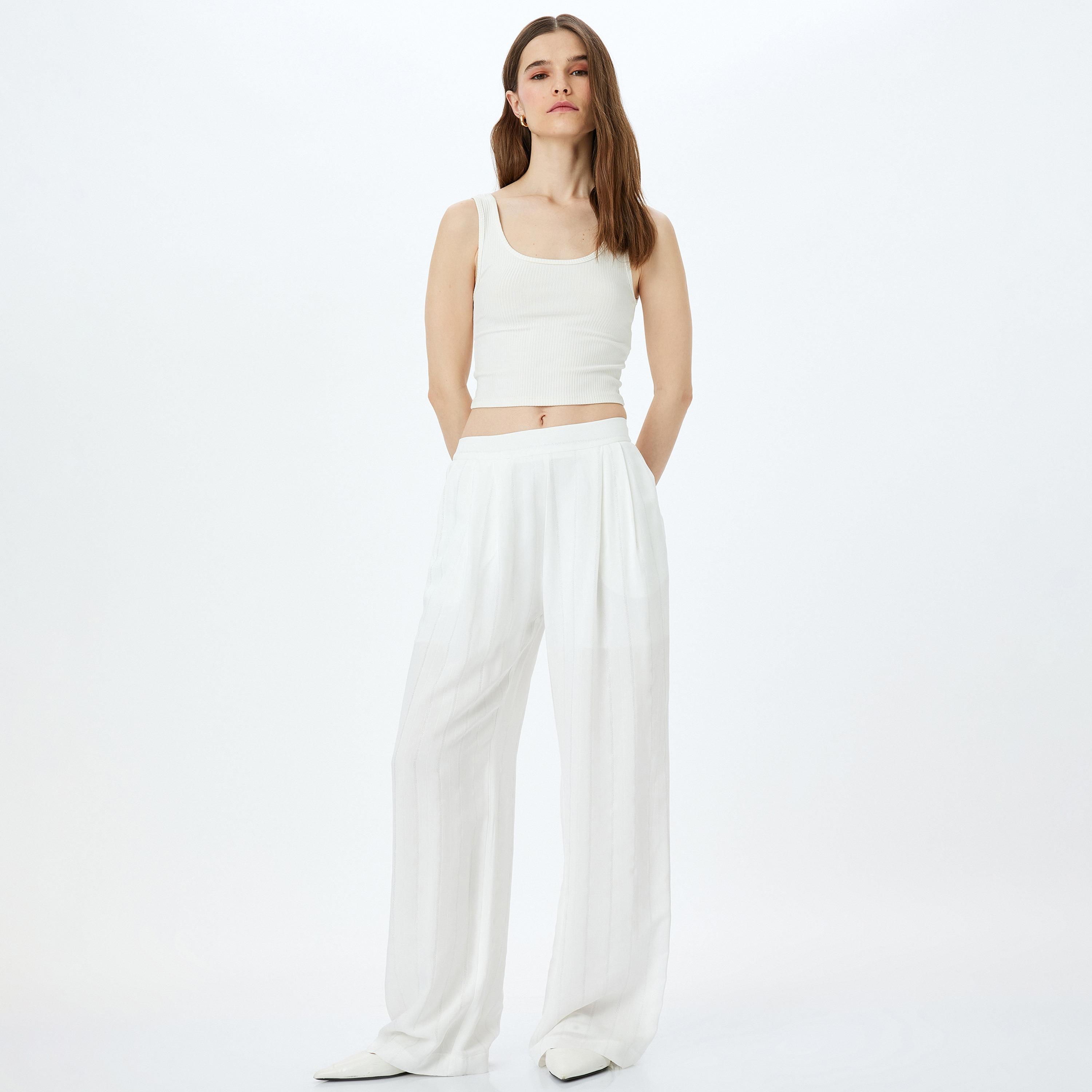 Koton White Striped Women's Trousers-women-clothing-bottoms-trousers-image-2