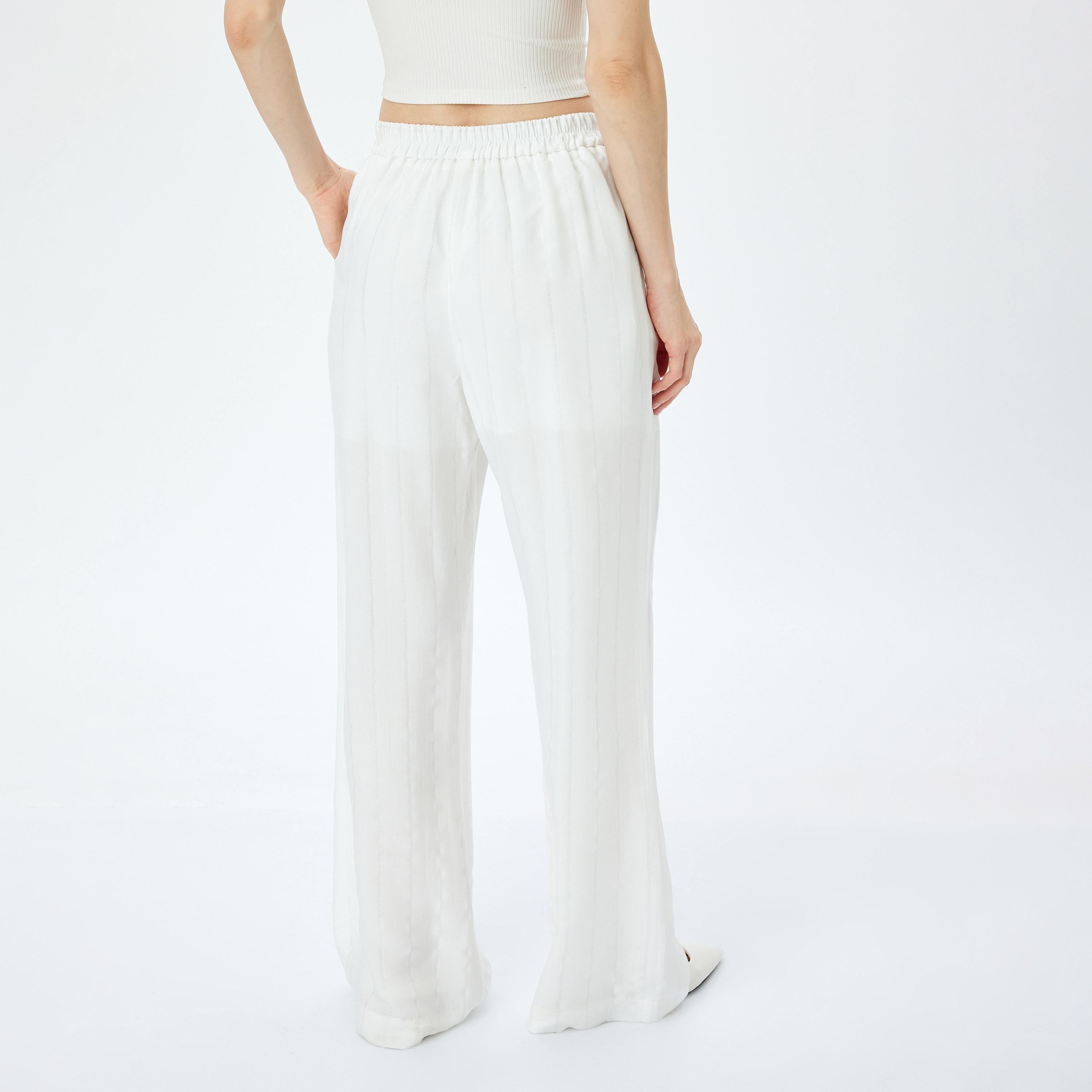 Koton White Striped Women's Trousers-women-clothing-bottoms-trousers-image-3