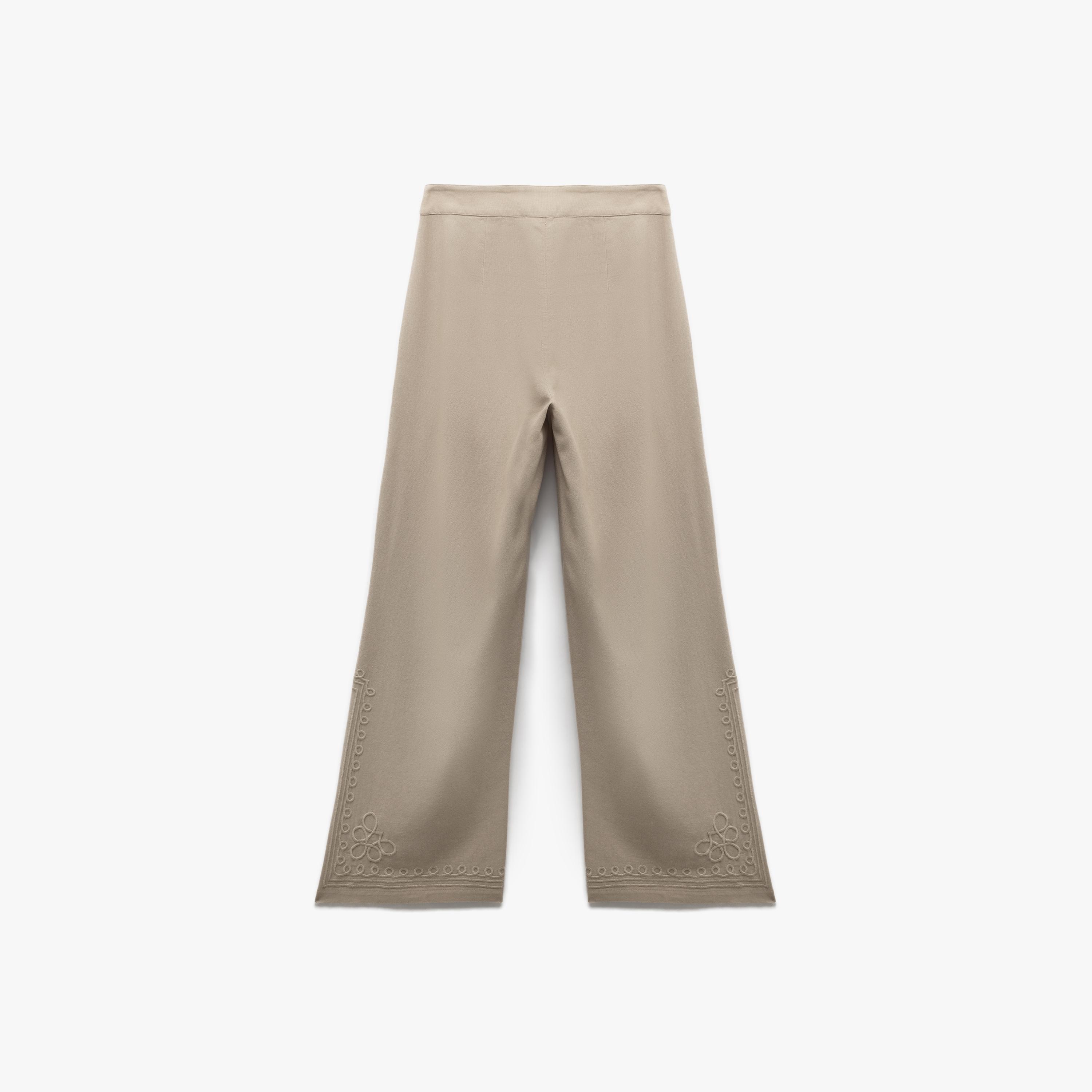 KOTON Brown Embroidered Zip Fly Wide Leg Women's Trousers-women-clothing-bottoms-trousers-image-5
