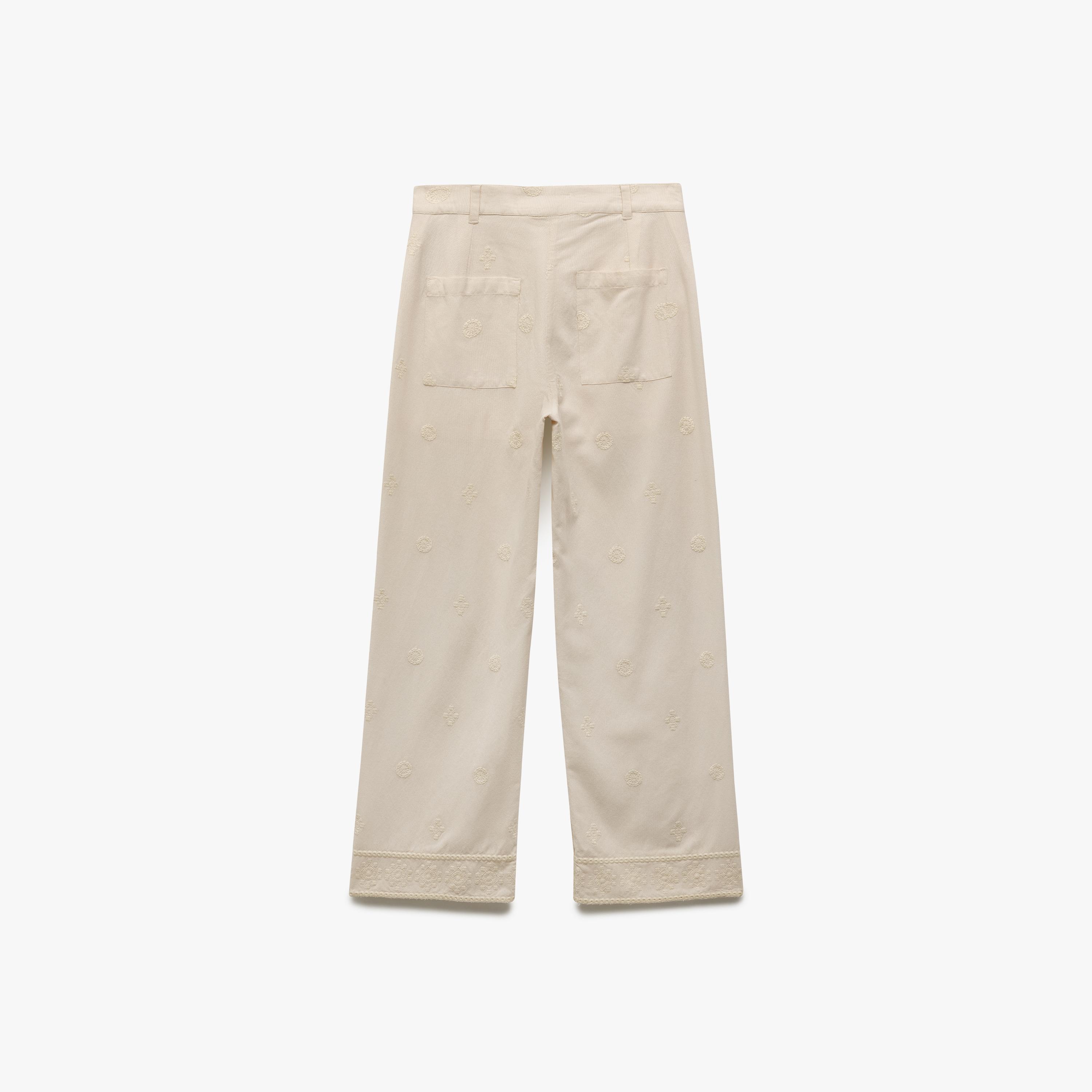KOTON Beige Geometric Embroidered Zip Fly Wide Leg Women's Trousers-women-clothing-bottoms-trousers-image-5