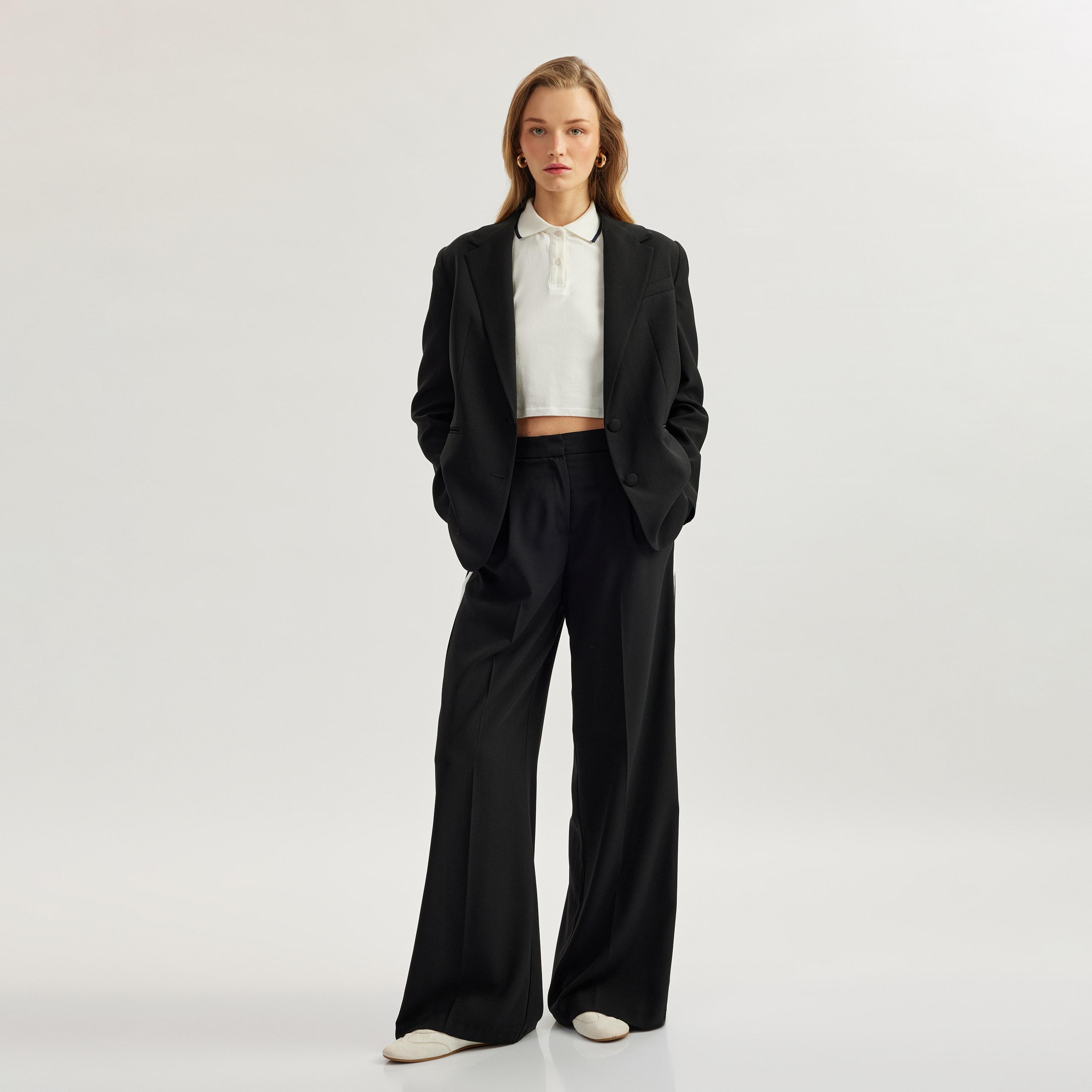 Koton Black Side Tape Hook Closure Women's Trousers-women-clothing-bottoms-trousers-image-2