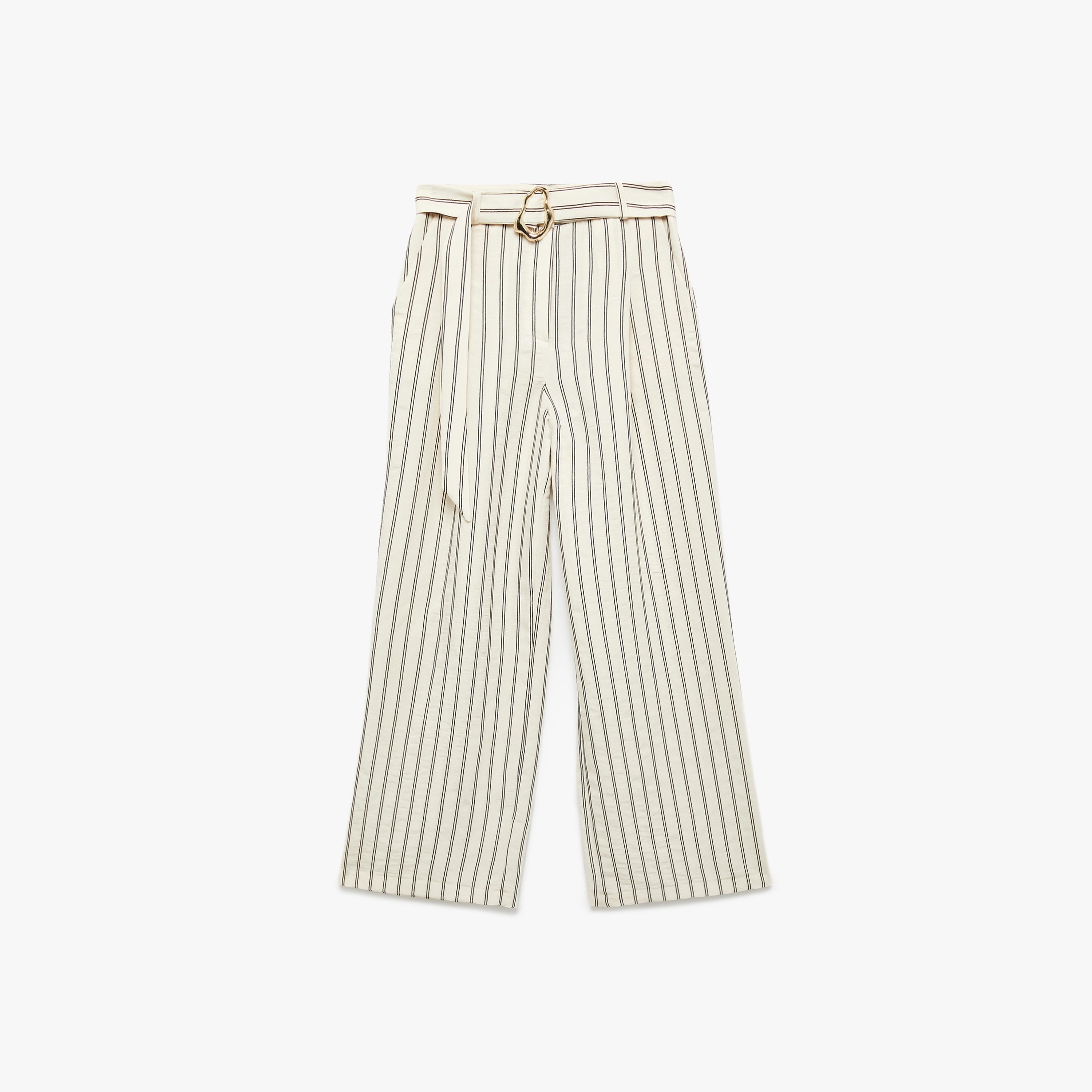 KOTON Brown Striped Zip Fly Wide Leg Women's Trousers-women-clothing-bottoms-trousers-image-4